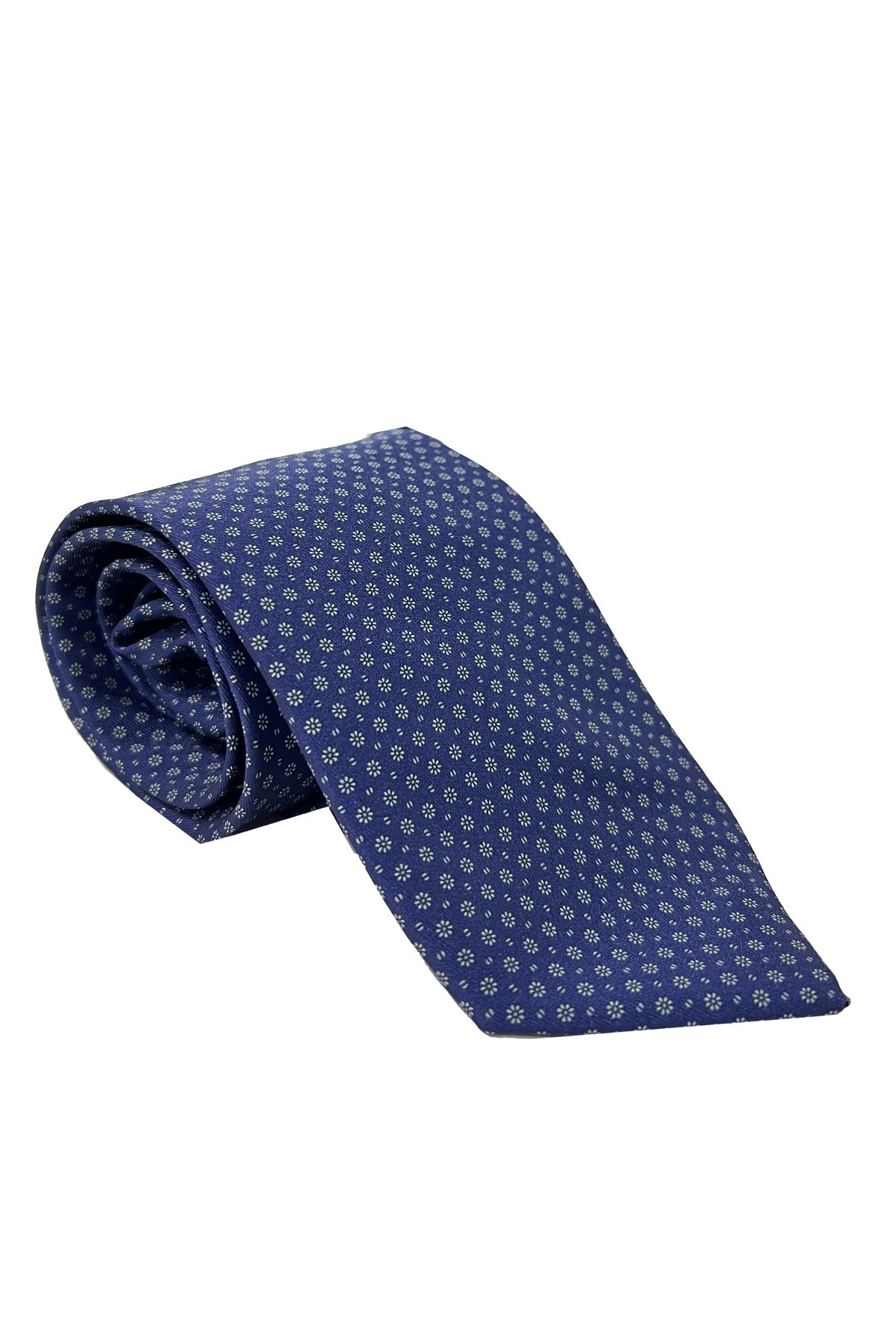 Cravatta uomo blu 9cm fantasia in pura seta cucita a mano