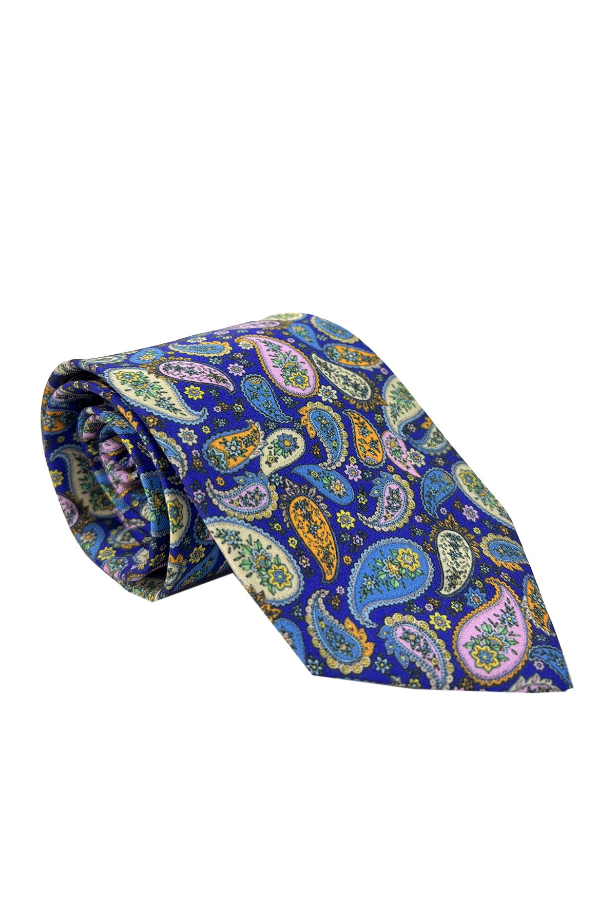 Cravatta uomo blu 9cm fantasia in pura seta cucita a mano