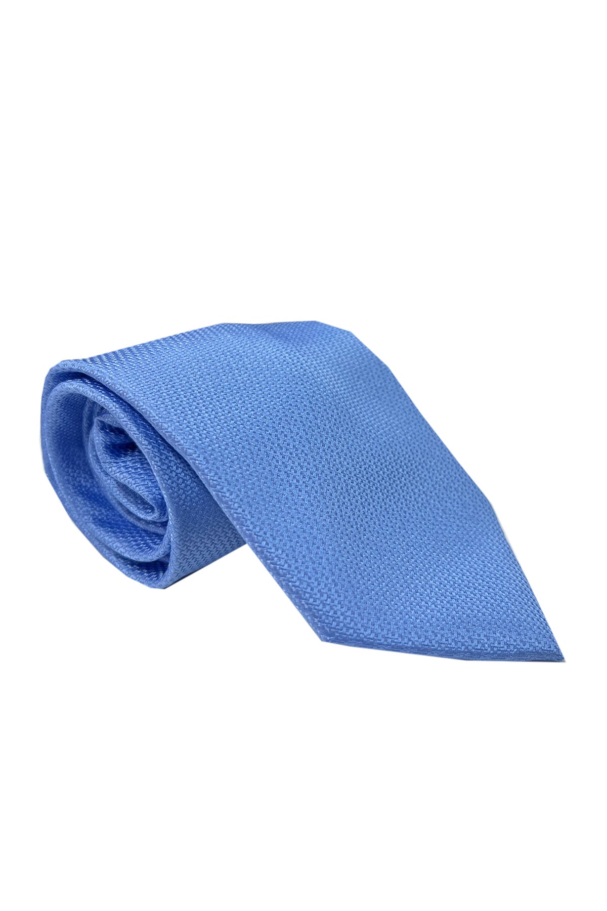 Cravatta uomo celeste 9cm fantasia in pura seta cucita a mano