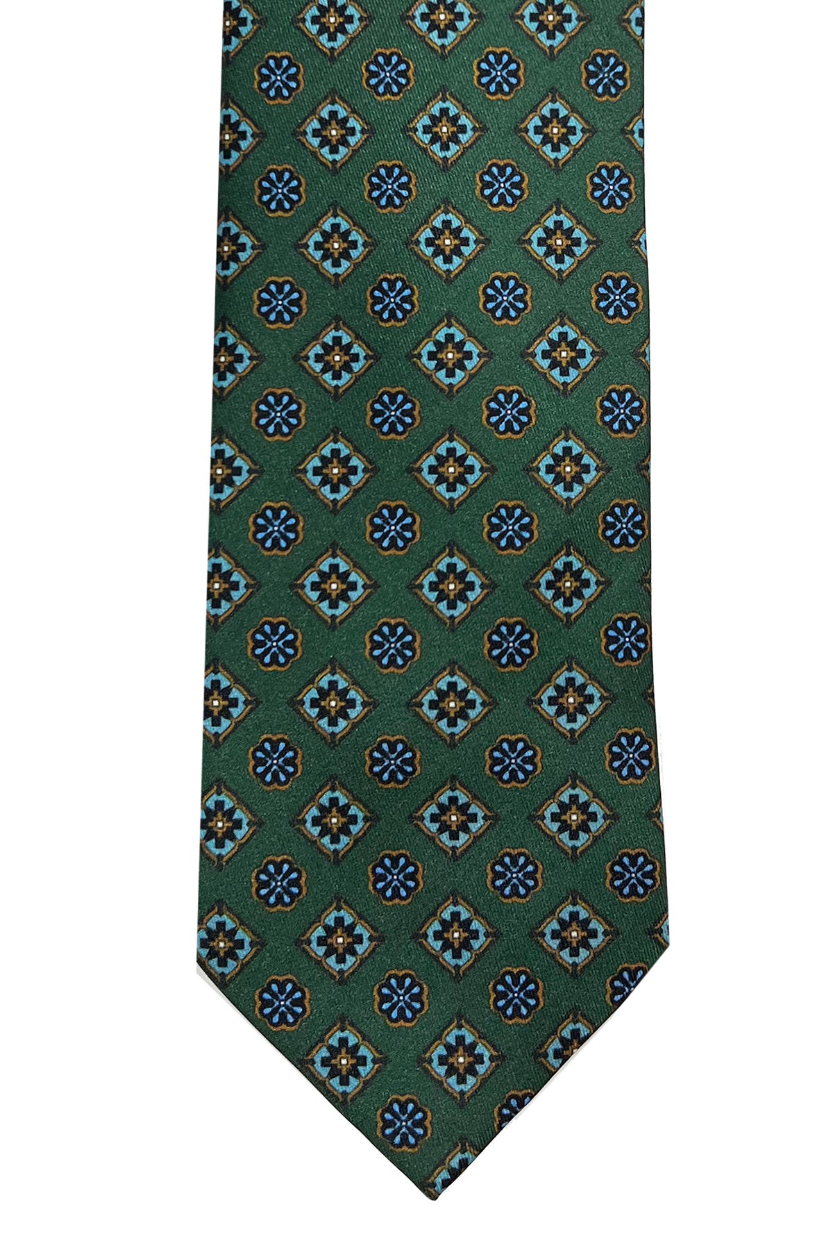 Cravatta uomo verde 9cm fantasia in pura seta cucita a mano