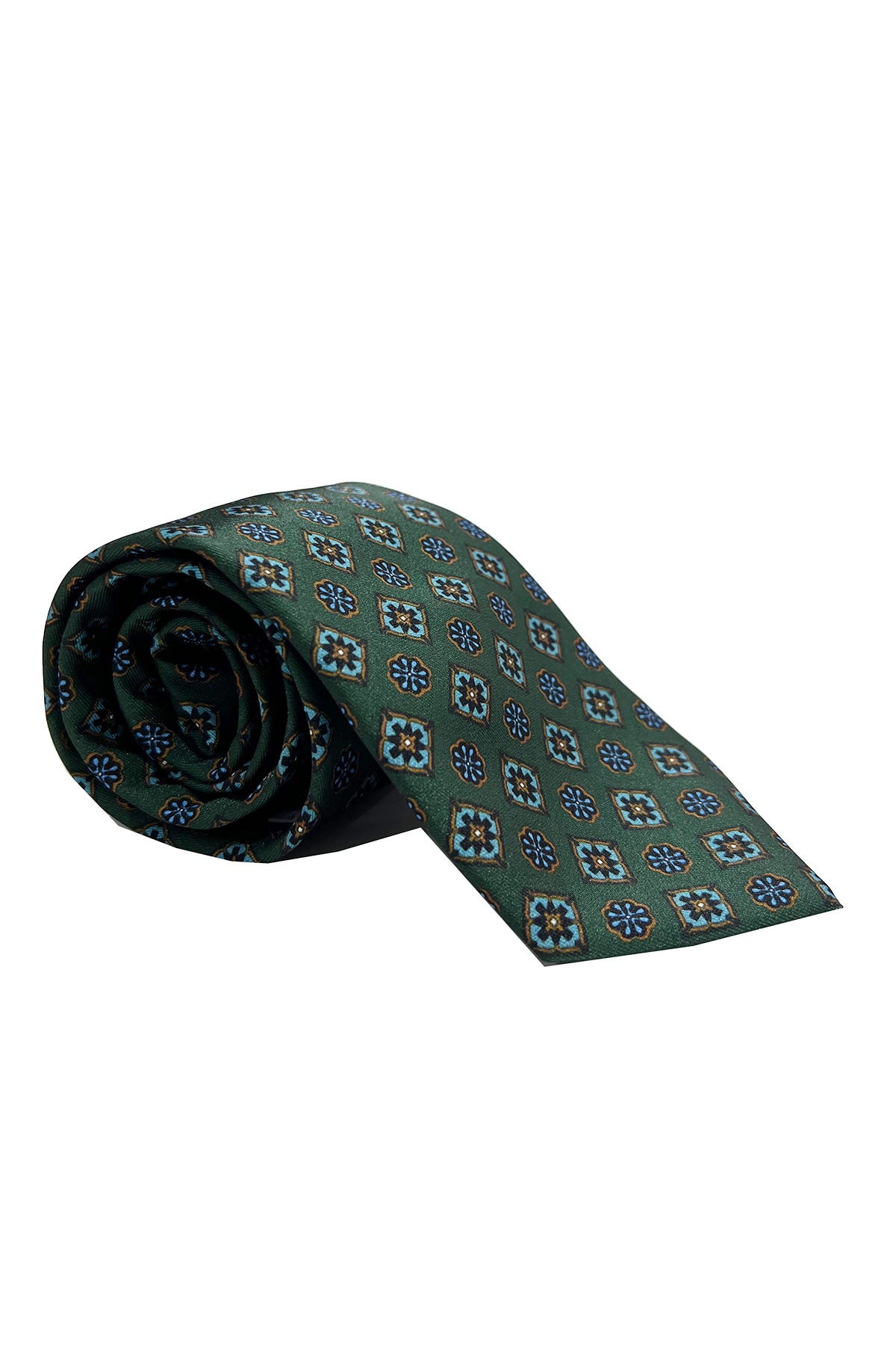 Cravatta uomo verde 9cm fantasia in pura seta cucita a mano
