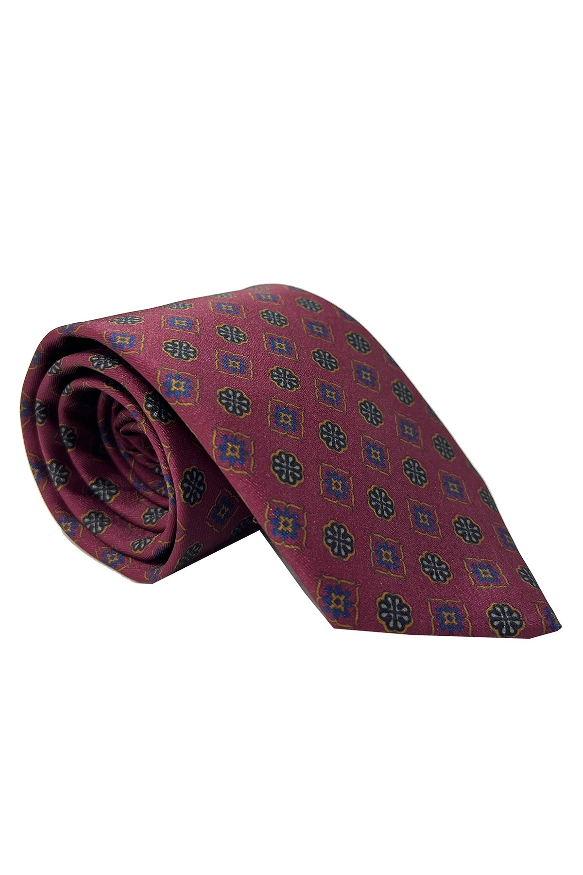 Cravatta uomo bordeaux 9cm fantasia in pura seta cucita a mano