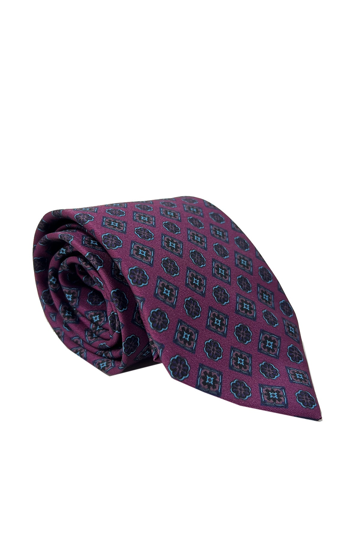 Cravatta uomo viola 9cm fantasia in pura seta cucita a mano