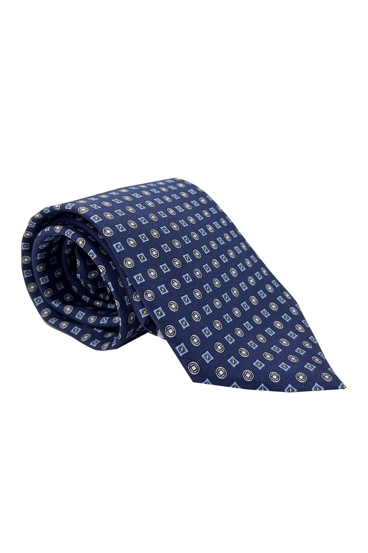 Cravatta uomo blu 9cm fantasia in pura seta cucita a mano