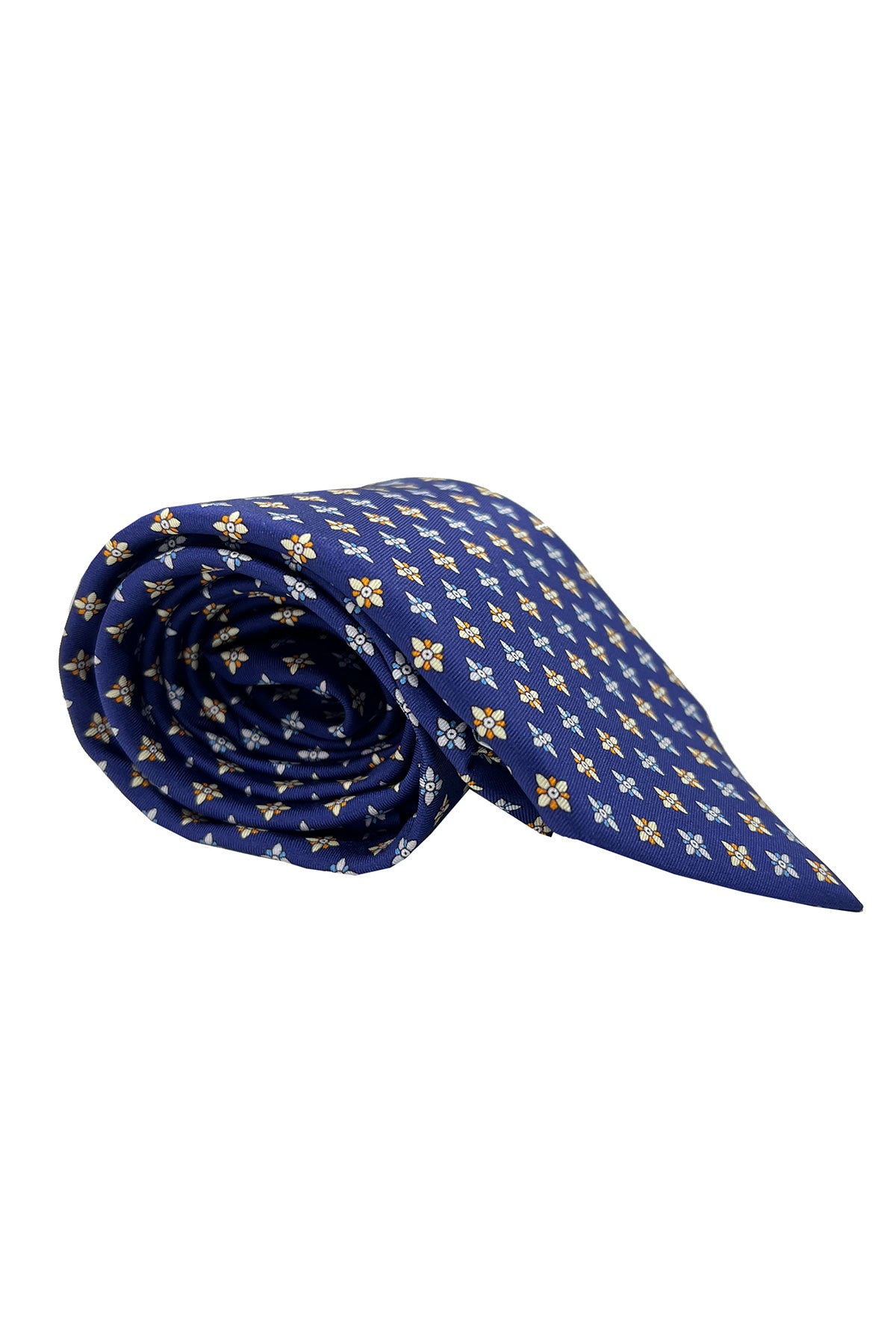 Cravatta uomo blu 9cm fantasia in pura seta cucita a mano