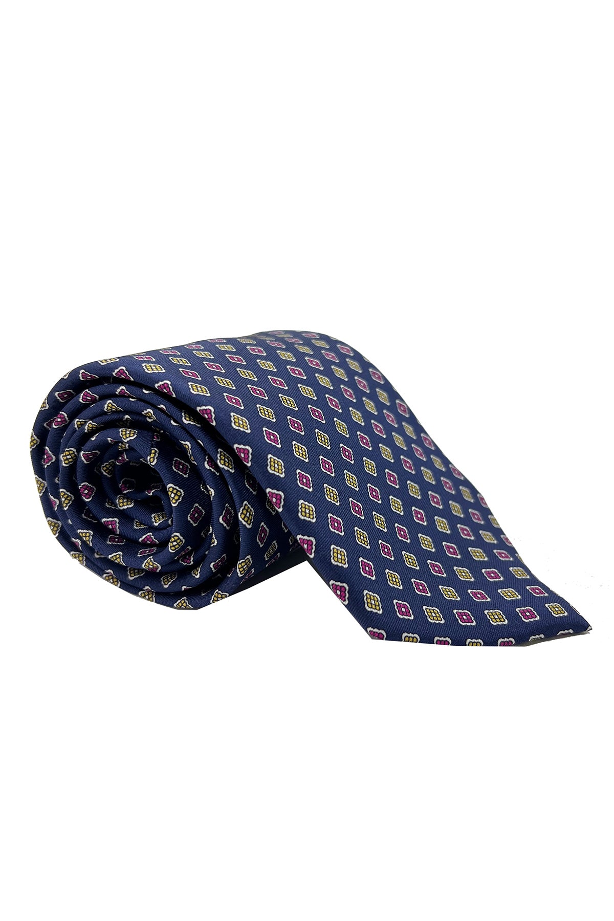 Cravatta uomo blu 9cm fantasia in pura seta cucita a mano
