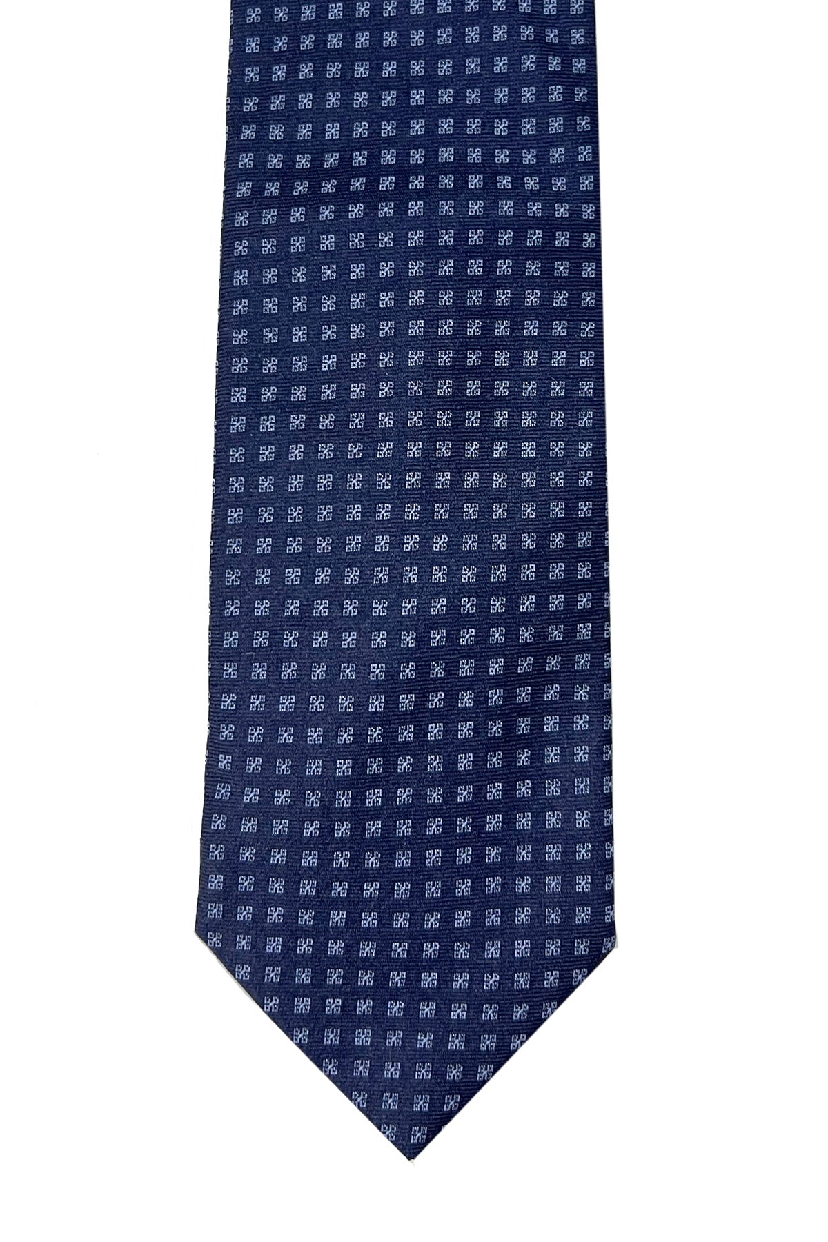 Cravatta uomo blu 9cm fantasia in pura seta cucita a mano .