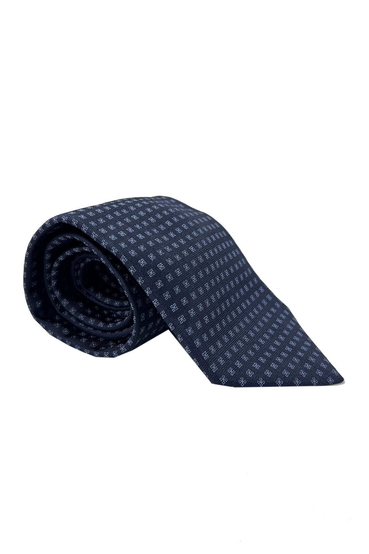 Cravatta uomo blu 9cm fantasia in pura seta cucita a mano .
