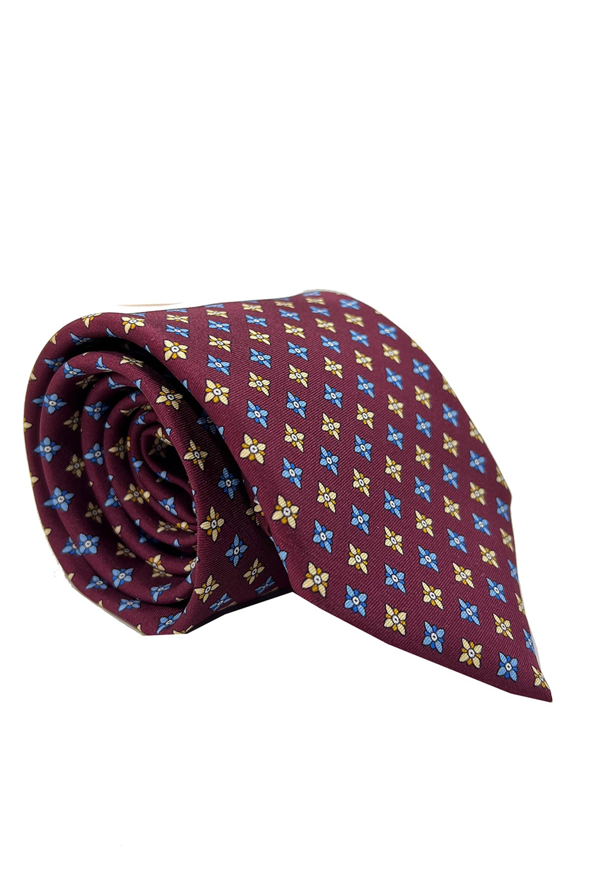 Cravatta uomo bordeaux 9cm fantasia in pura seta cucita a mano