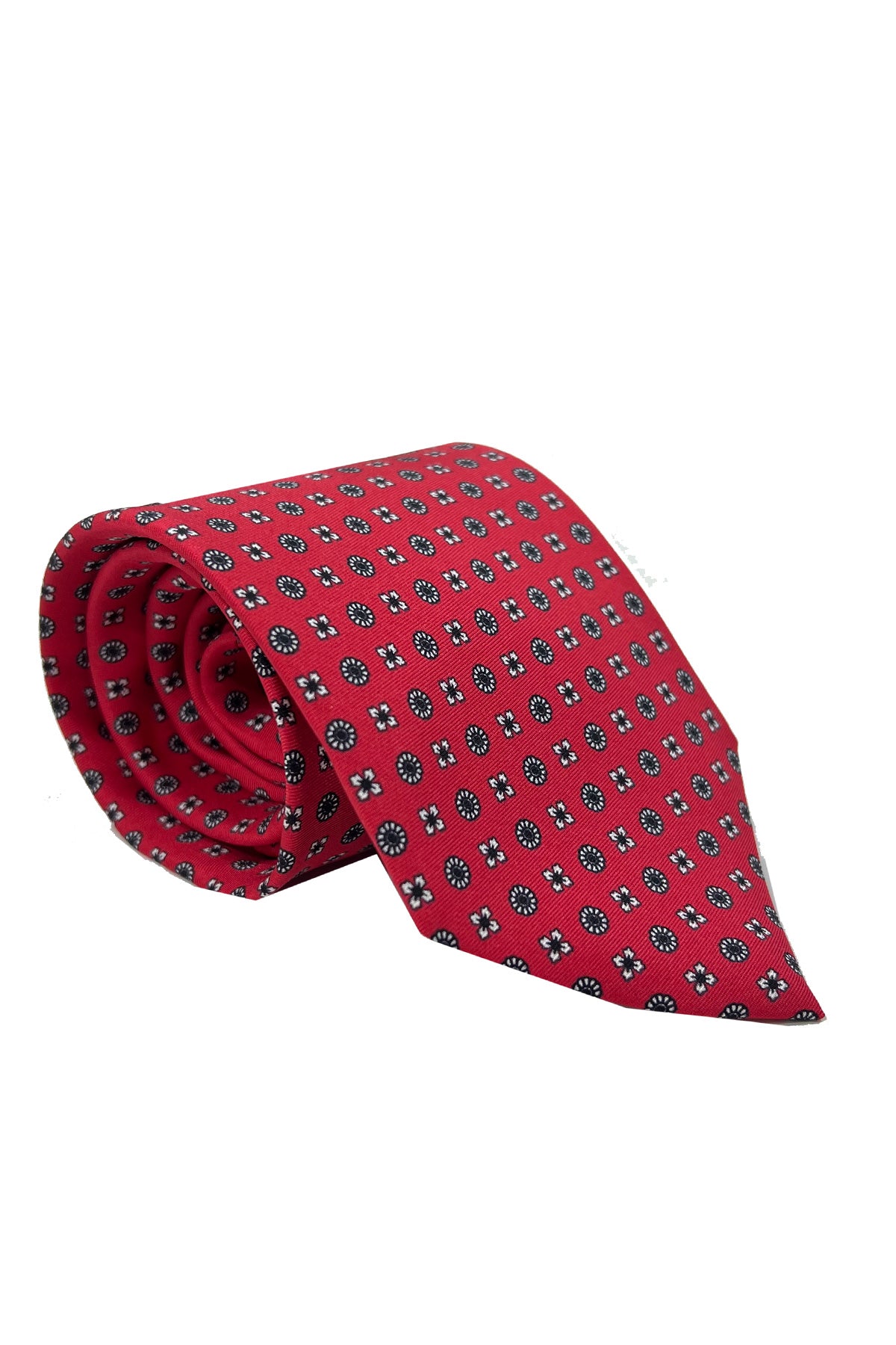 Cravatta uomo rossa 9cm fantasia in pura seta cucita a mano