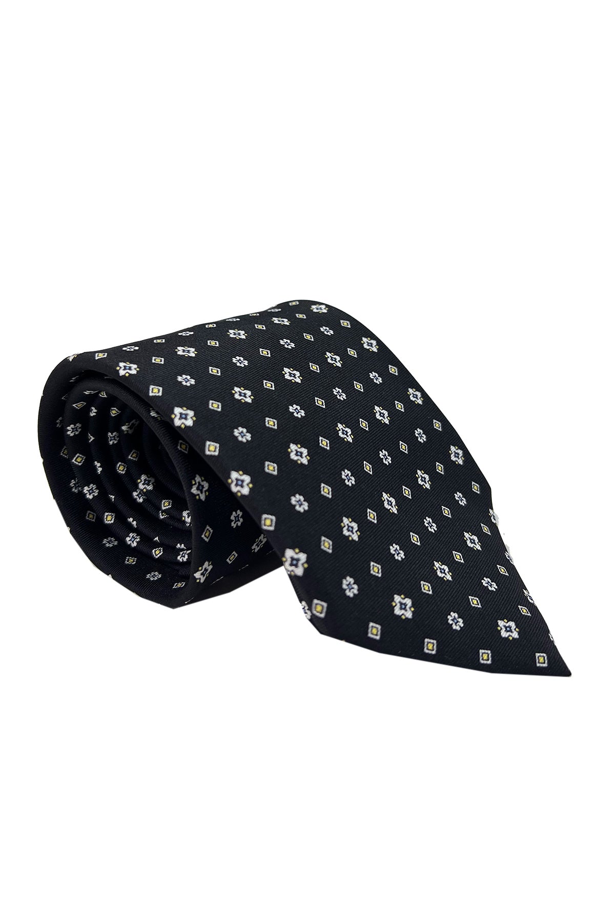 Cravatta uomo nera in pura seta fantasia cucita a mano 9cm