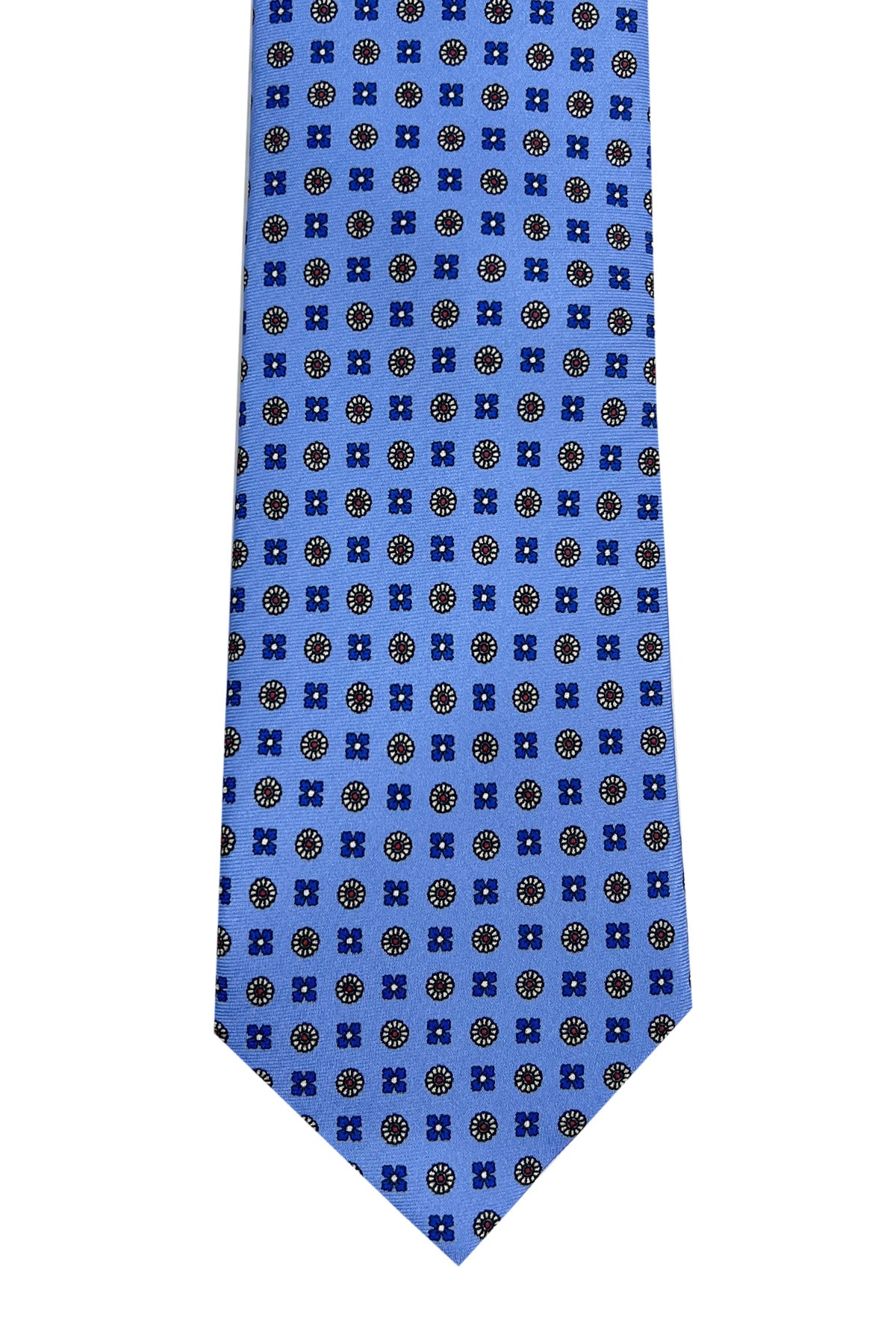 Cravatta uomo azzurra in pura seta fantasia cucita a mano 9cm