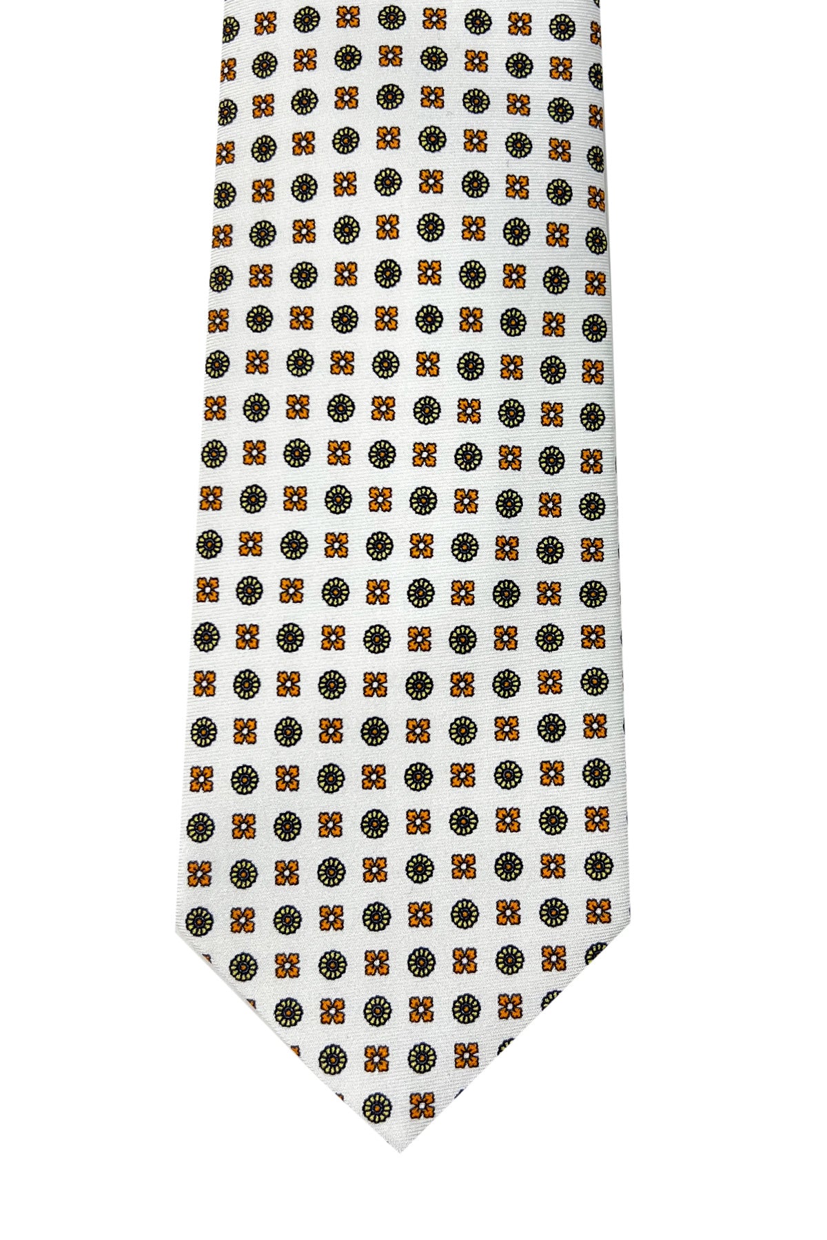 Cravatta uomo bianca in pura seta fantasia cucita a mano 9cm