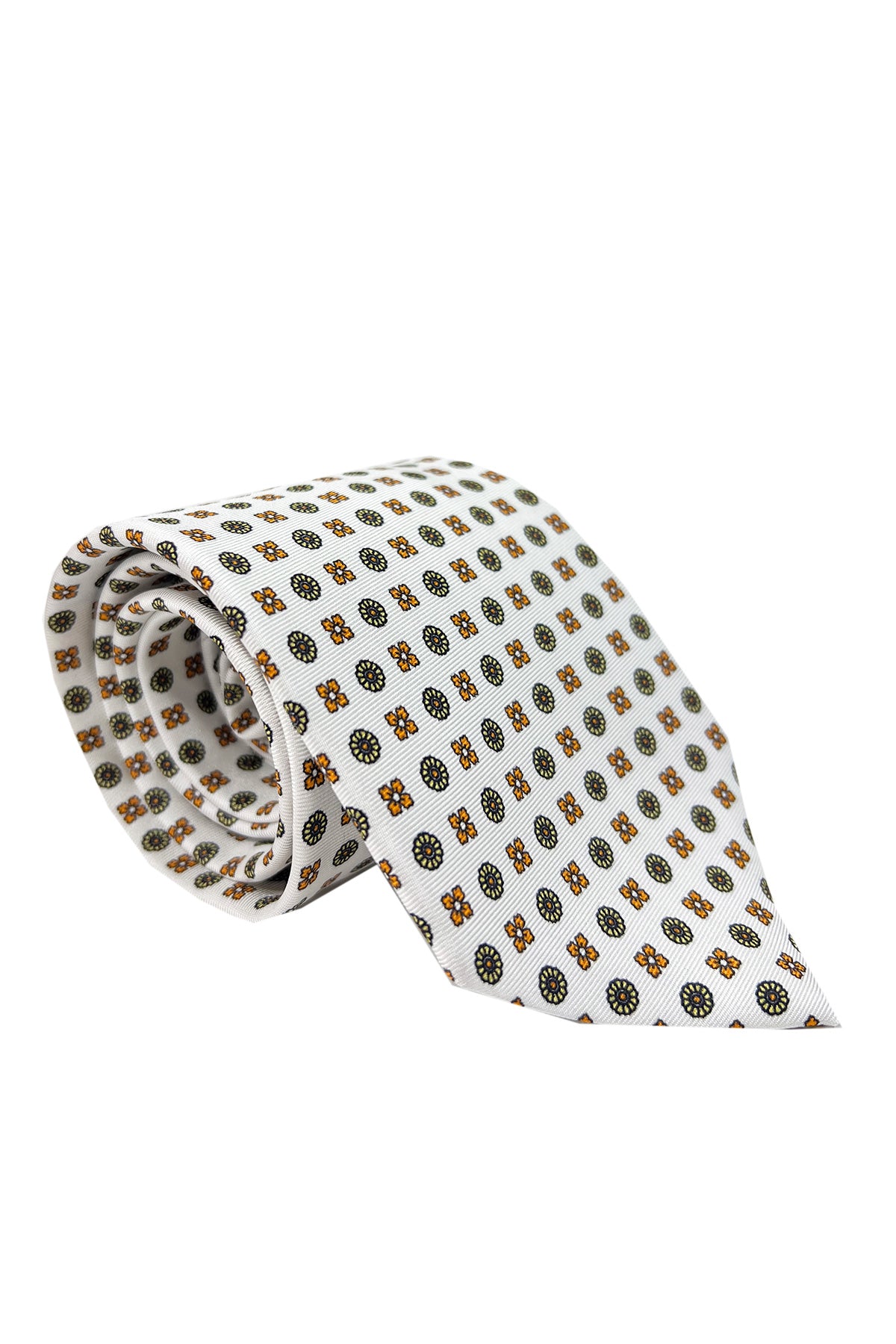 Cravatta uomo bianca in pura seta fantasia cucita a mano 9cm