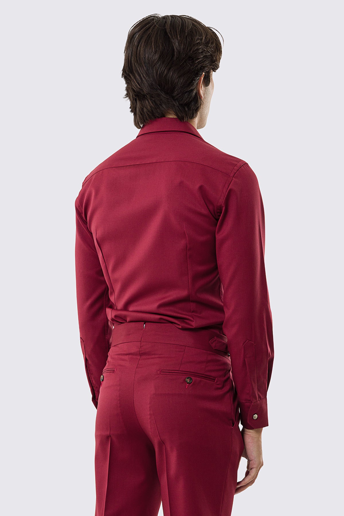 Camicia Uomo rossa modello texana vitale barberis canonico fresco lana super 130's made in italy collo semi francese morbido slim fit bottoni argento