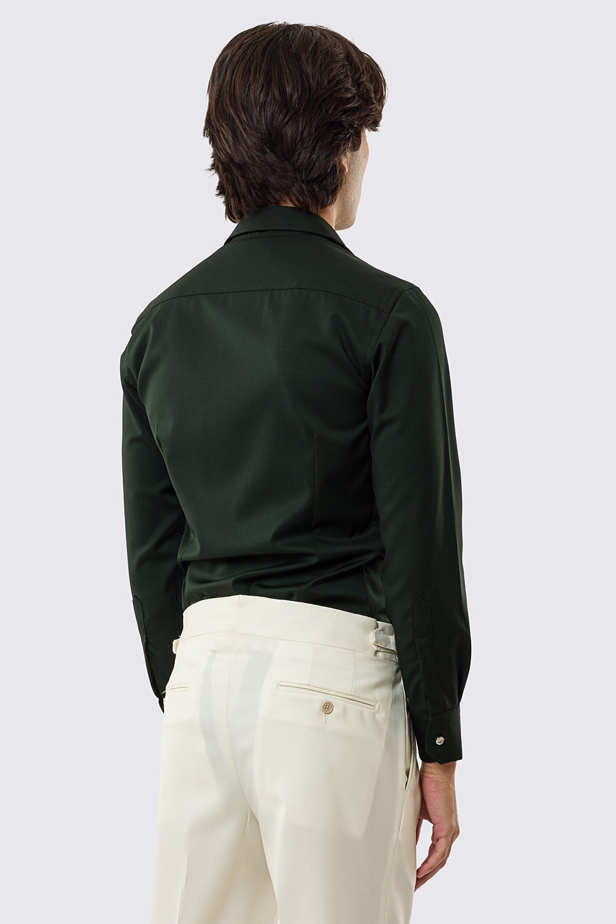 Camicia Uomo Verde modello texana vitale barberis canonico fresco lana super 130's made in italy collo semi francese morbido slim fit bottoni argento