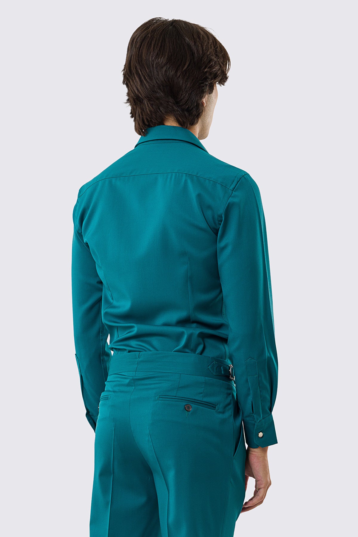 Camicia Uomo menta modello texana vitale barberis canonico fresco lana super 130's made in italy collo semi francese morbido slim fit bottoni argento