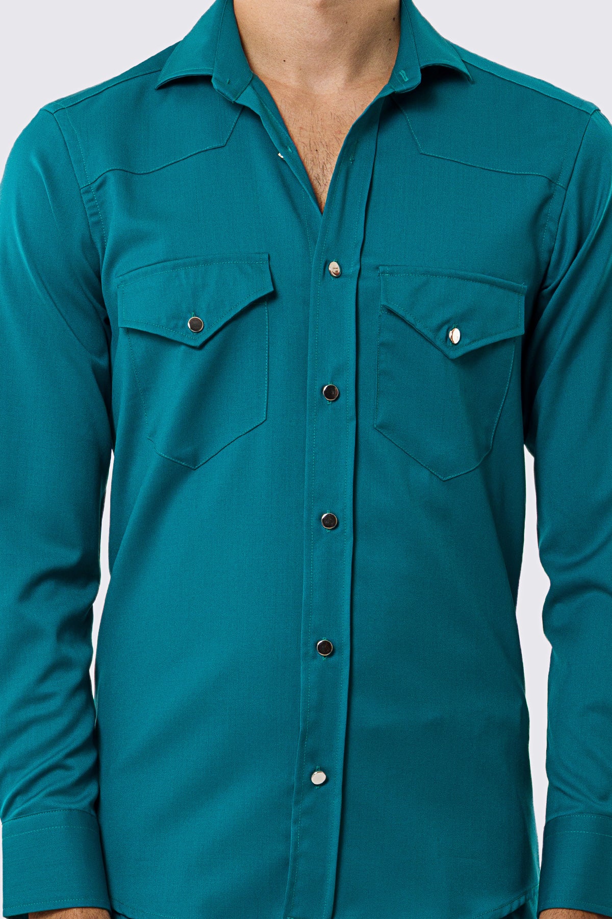 Camicia Uomo menta modello texana vitale barberis canonico fresco lana super 130's made in italy collo semi francese morbido slim fit bottoni argento