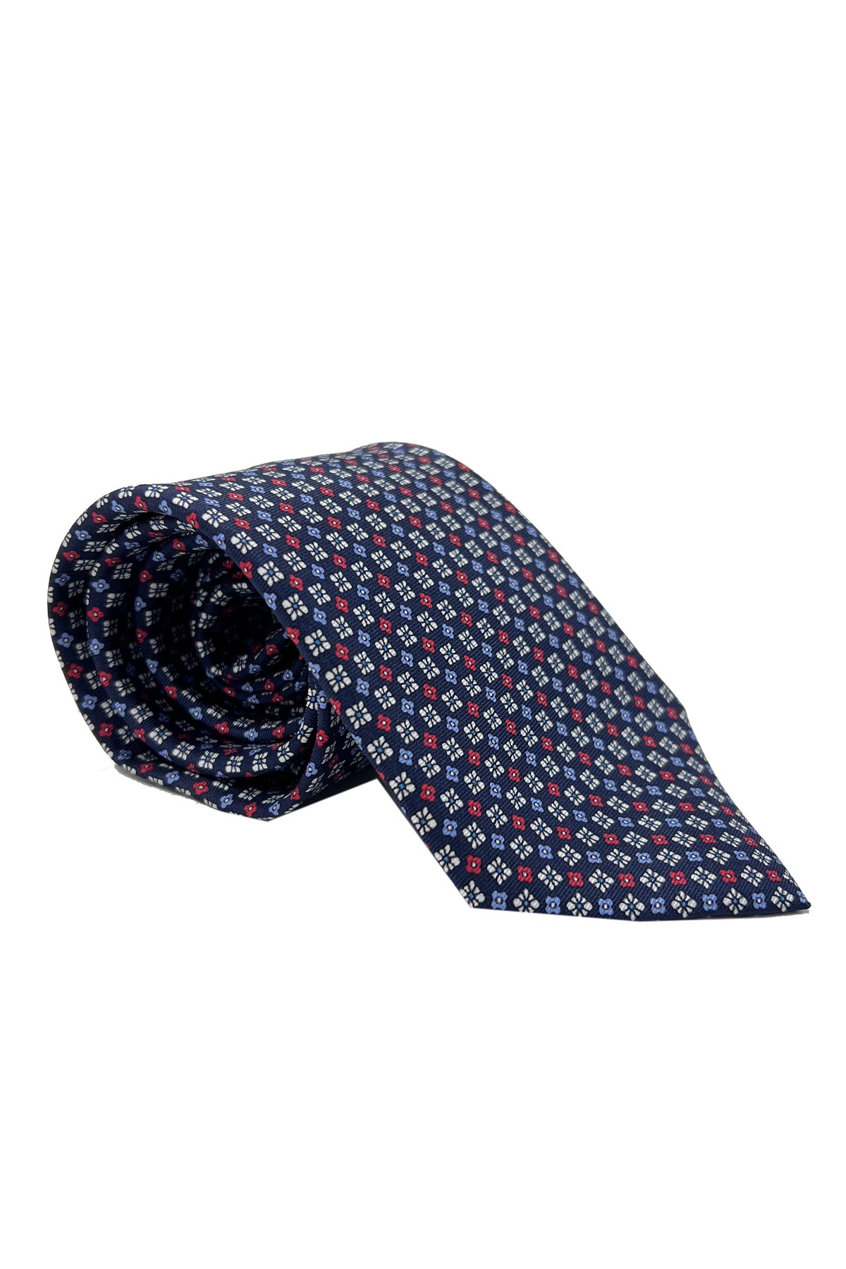 Cravatta uomo blu 9cm fantasia in pura seta cucita a mano