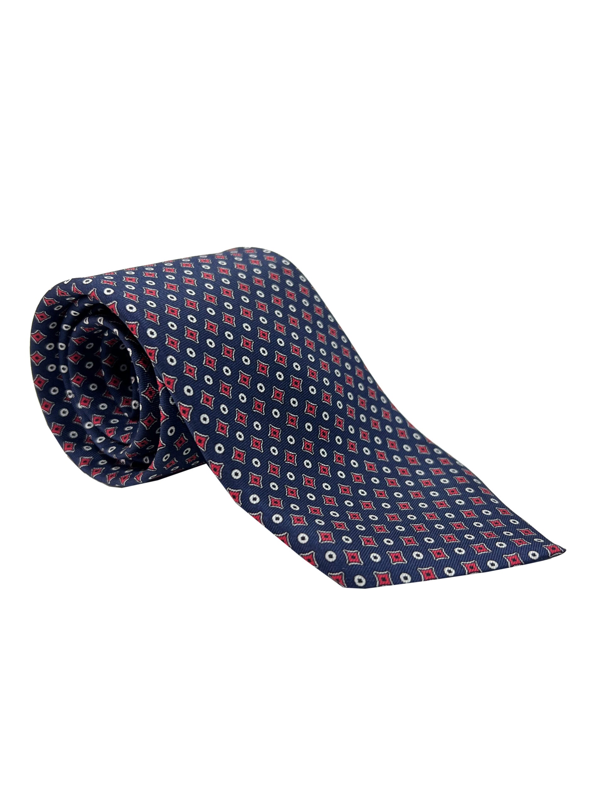 Cravatta uomo blu 9cm fantasia in pura seta cucita a mano