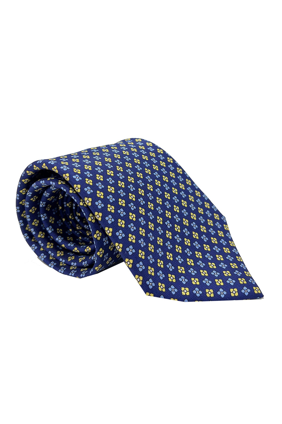 Cravatta uomo blu 9cm fantasia in pura seta cucita a mano