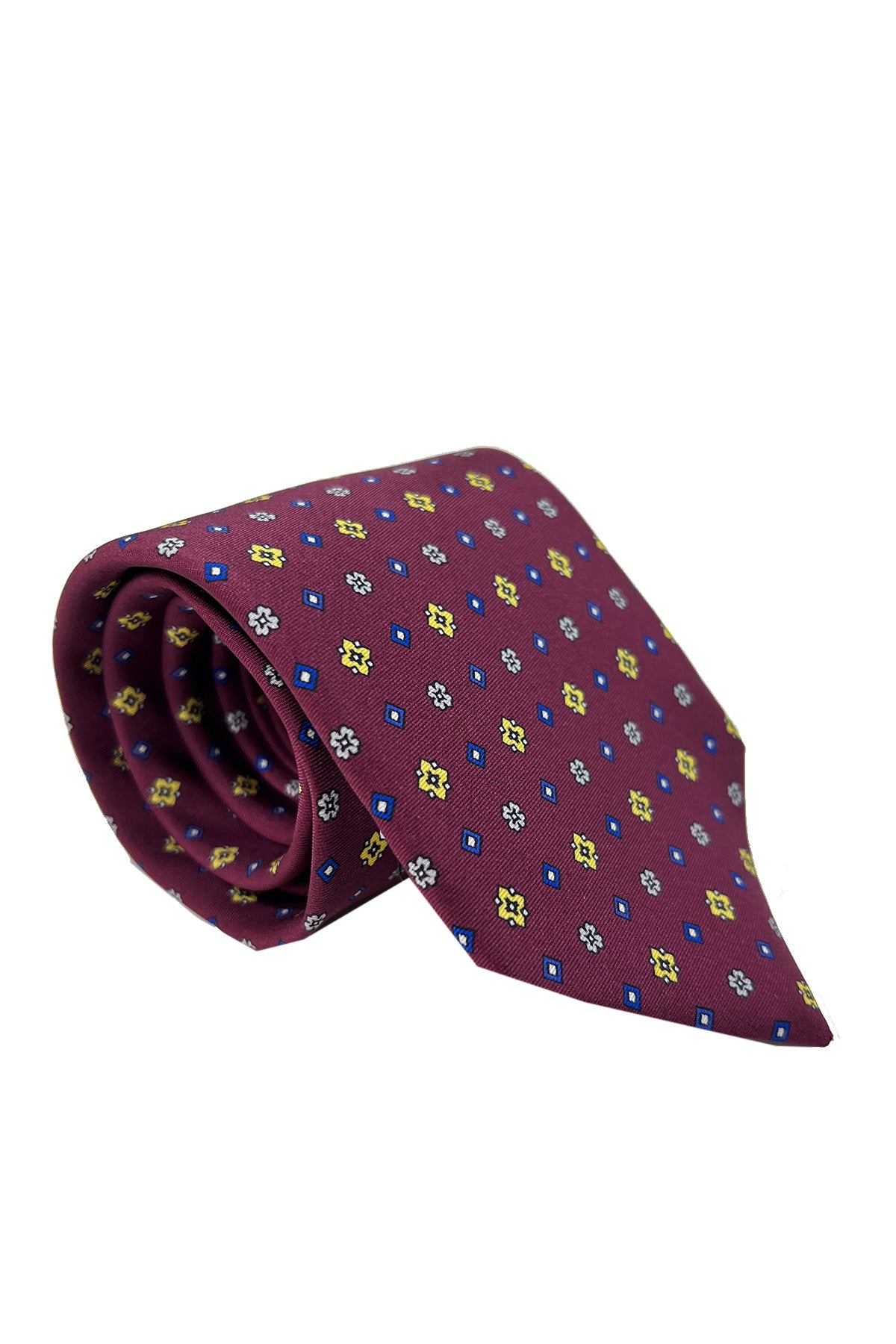 Cravatta uomo bordeaux 9cm fantasia in pura seta cucita a mano