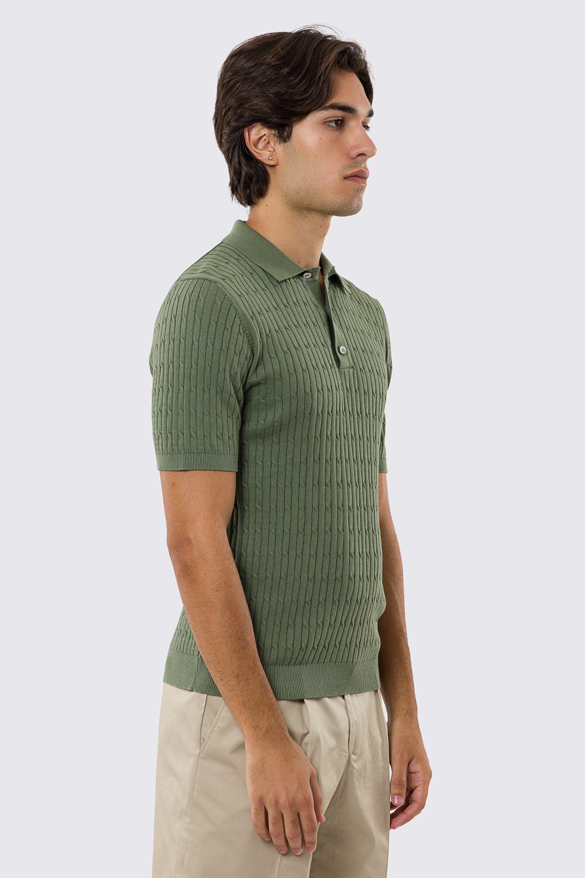 Polo mezze maniche verde militare da uomo con treccia interna ed elastici sulle maniche e sul fondo 100% cotone di filo tinta unita