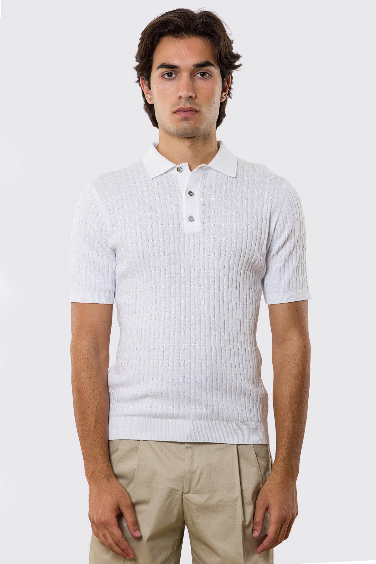 Polo mezze maniche Bianca da uomo con treccia interna ed elastici sulle maniche e sul fondo 100% cotone di filo tinta unita