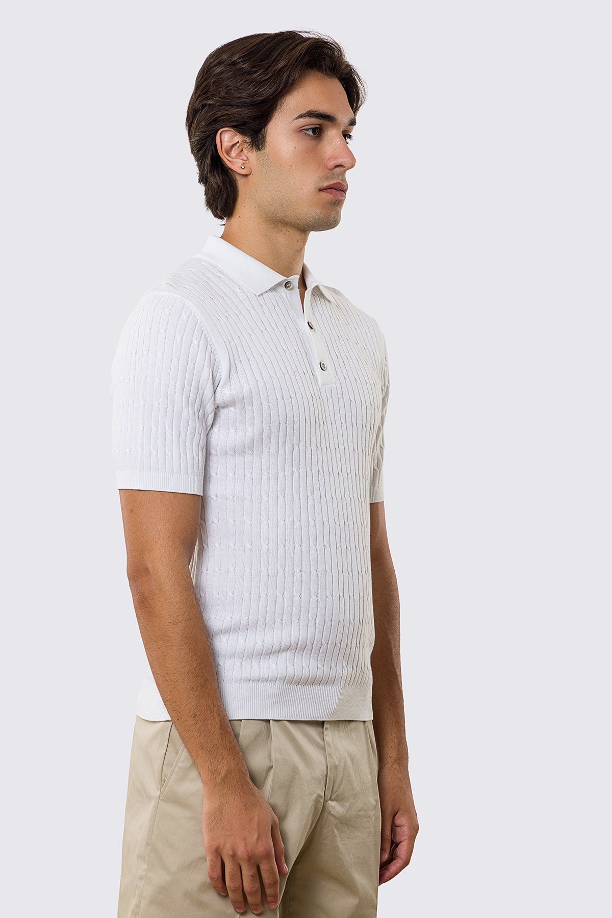 Polo mezze maniche Bianca da uomo con treccia interna ed elastici sulle maniche e sul fondo 100% cotone di filo tinta unita