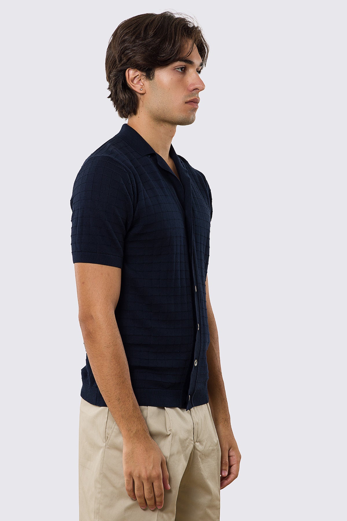 Polo mezze maniche blu da uomo con treccia quadrata interna ed elastici sulle maniche e sul fondo 100% cotone di filo tinta unita