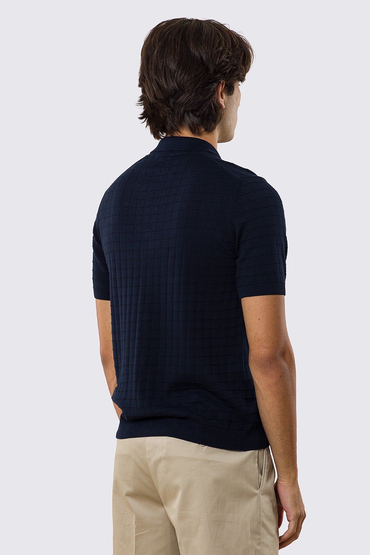 Polo mezze maniche blu da uomo con treccia quadrata interna ed elastici sulle maniche e sul fondo 100% cotone di filo tinta unita