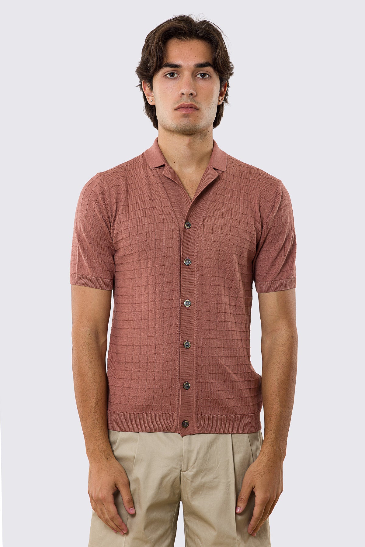Polo mezze maniche rosa da uomo con treccia quadrata interna ed elastici sulle maniche e sul fondo 100% cotone di filo tinta unita