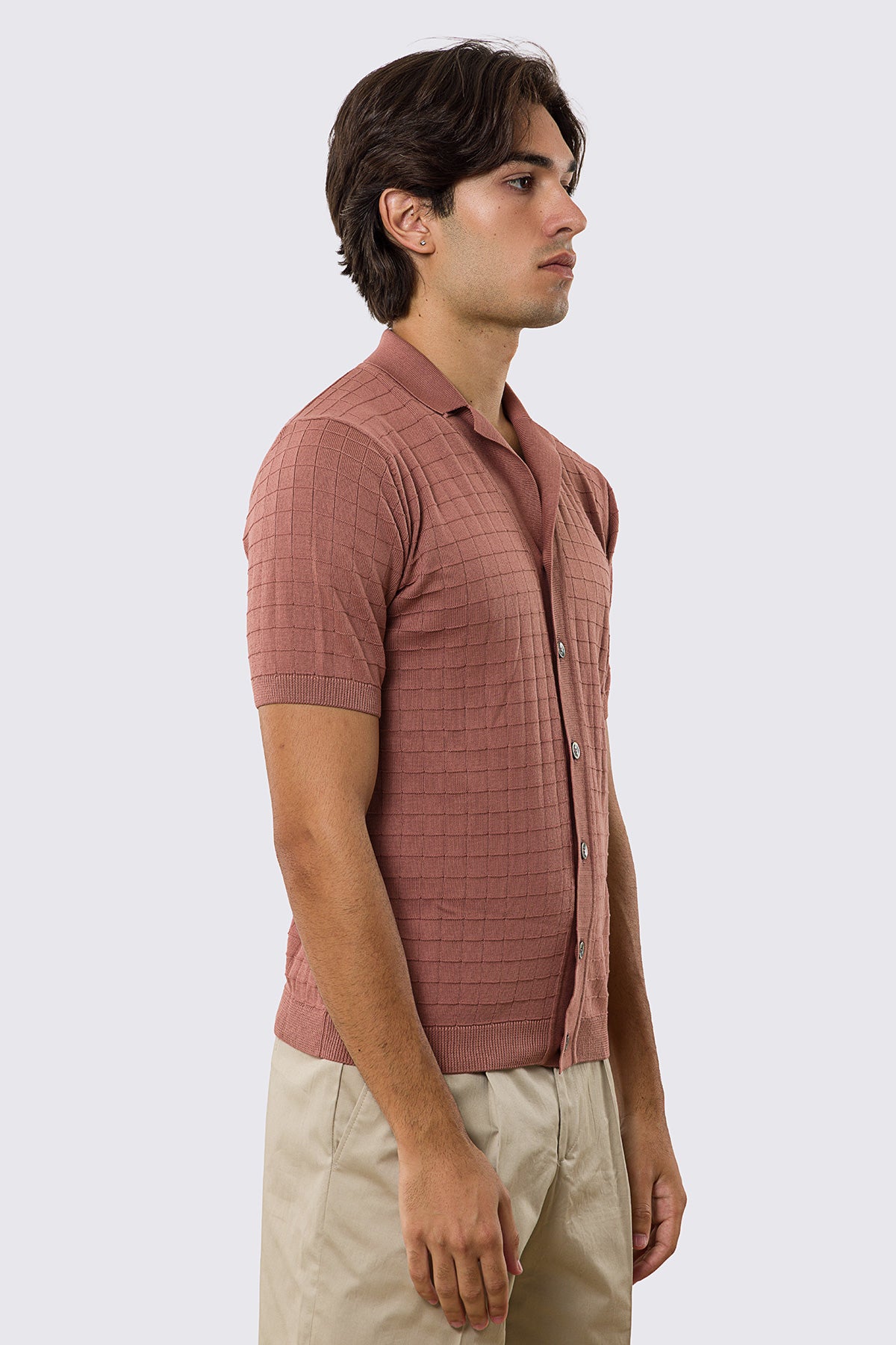 Polo mezze maniche rosa da uomo con treccia quadrata interna ed elastici sulle maniche e sul fondo 100% cotone di filo tinta unita
