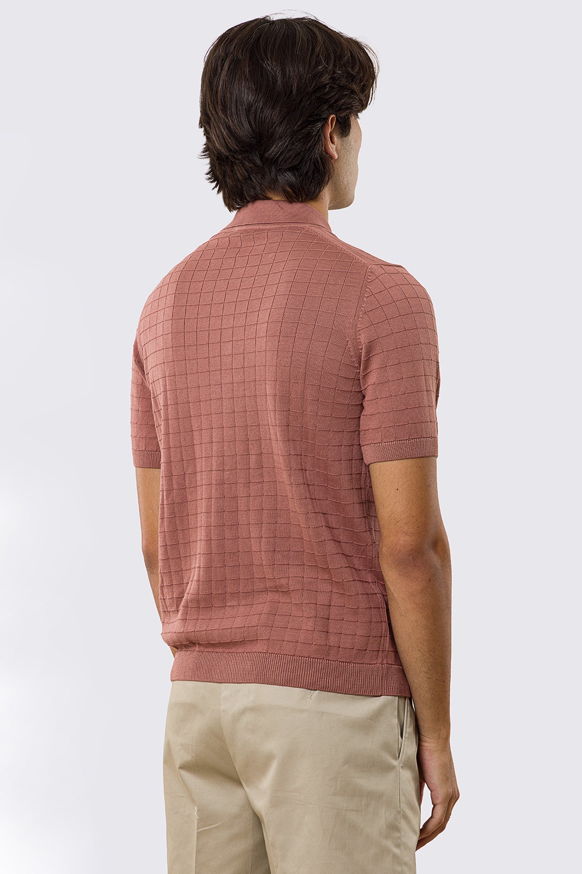 Polo mezze maniche rosa da uomo con treccia quadrata interna ed elastici sulle maniche e sul fondo 100% cotone di filo tinta unita