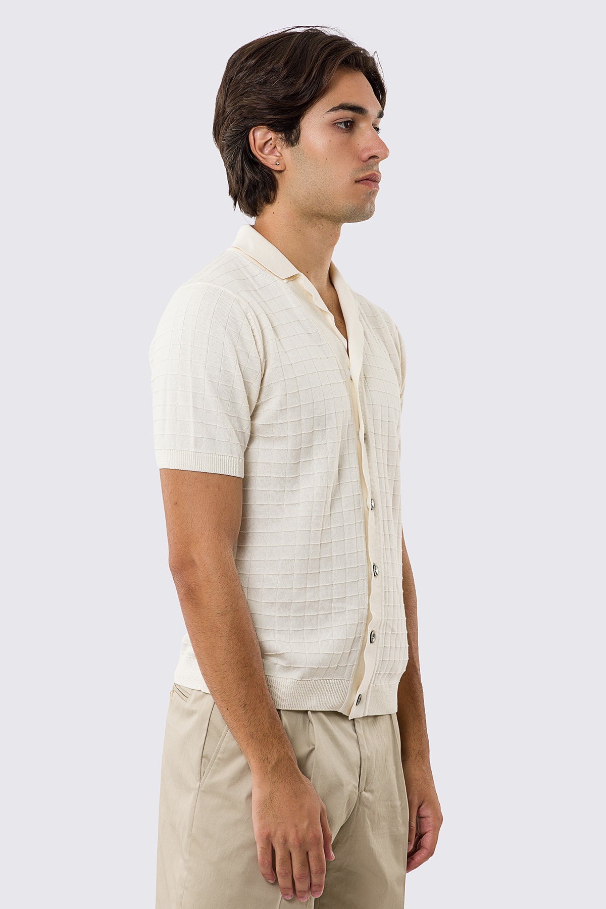 Polo mezze maniche bianca da uomo con treccia quadrata interna ed elastici sulle maniche e sul fondo 100% cotone di filo tinta unita