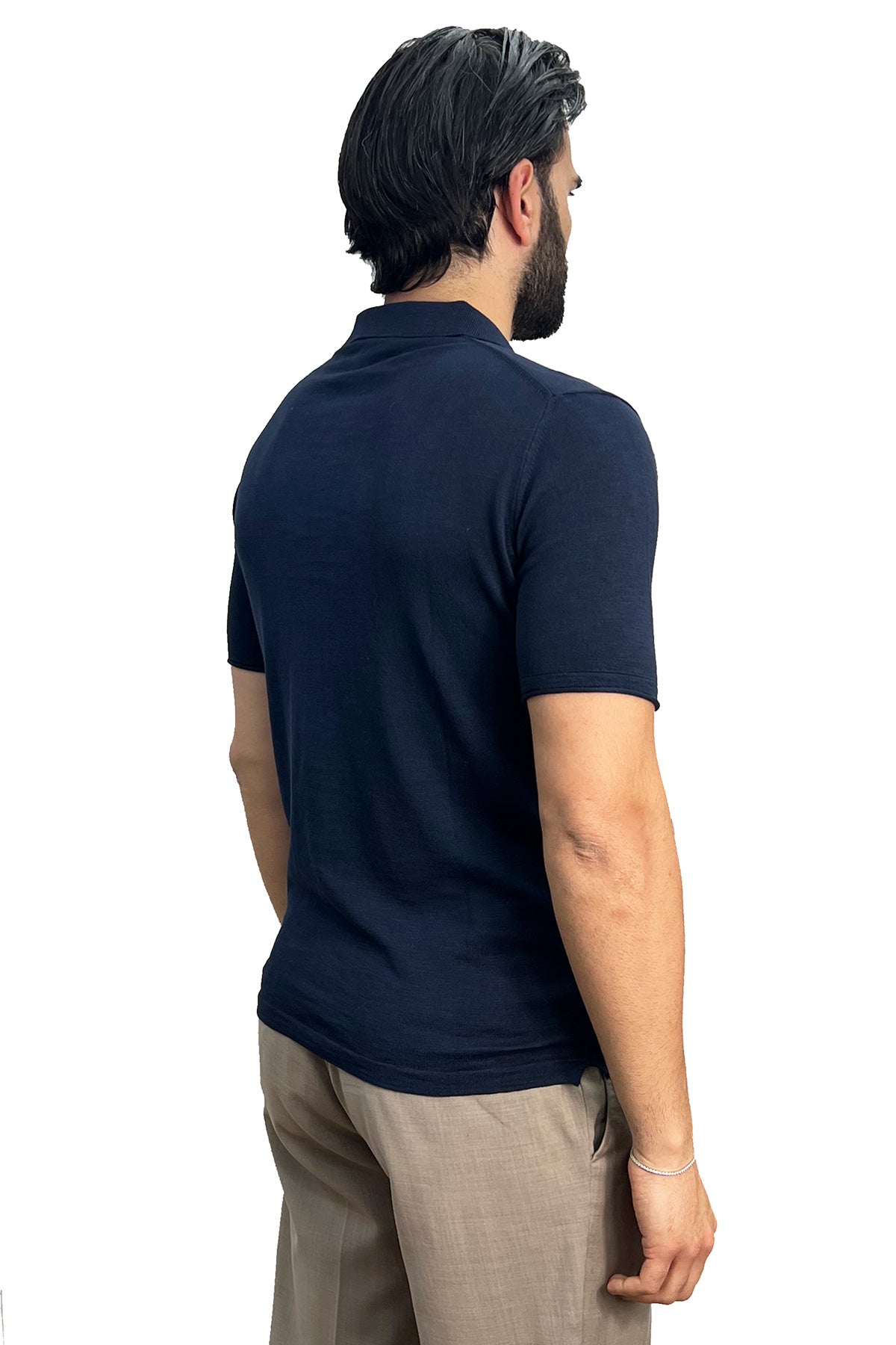 Polo mezze maniche blu da uomo finezza 14 con elastici sulle maniche e sul fondo 100% cotone di filo tinta unita