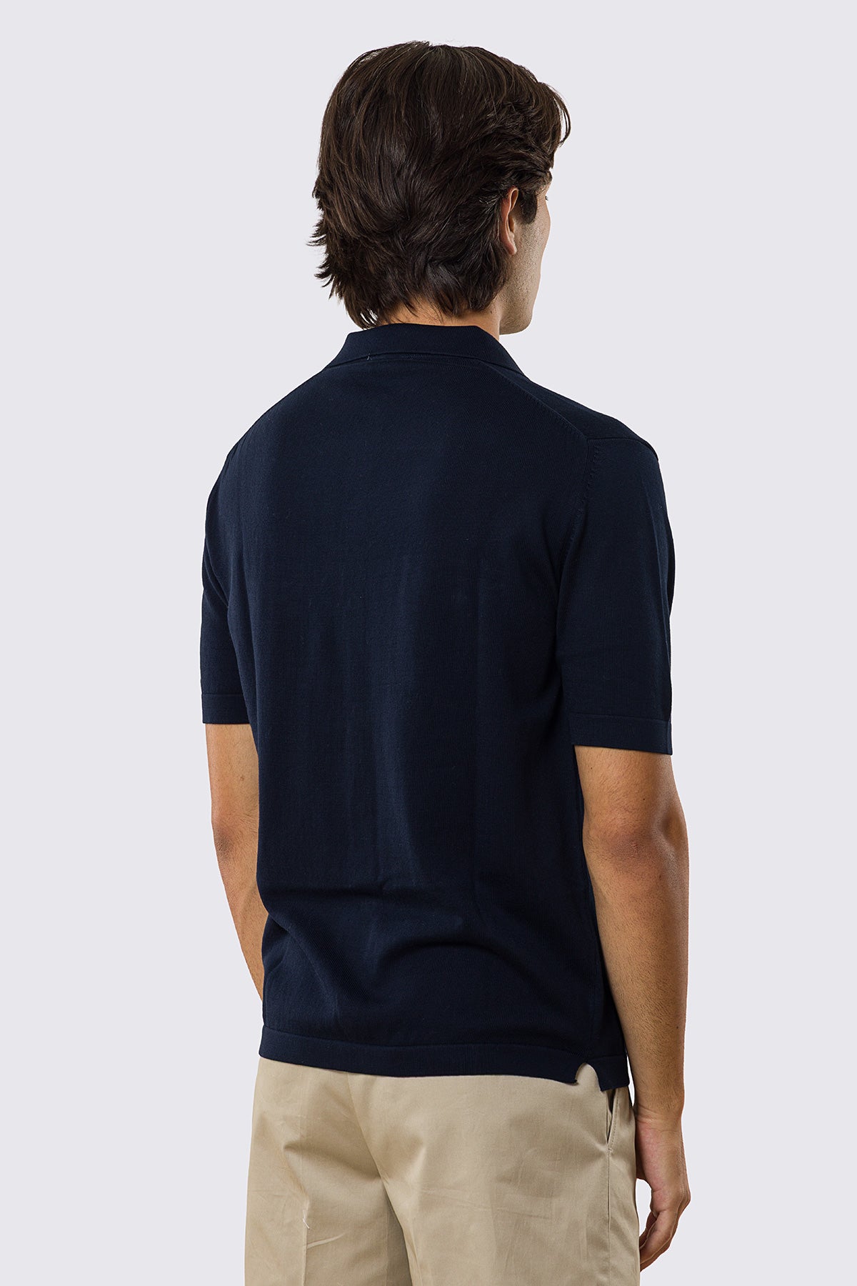 Polo mezze maniche blu modello con tasconi e bottoni clip in perla da uomo finezza 14 con elastici sulle maniche e sul fondo 100% cotone di filo tinta unita