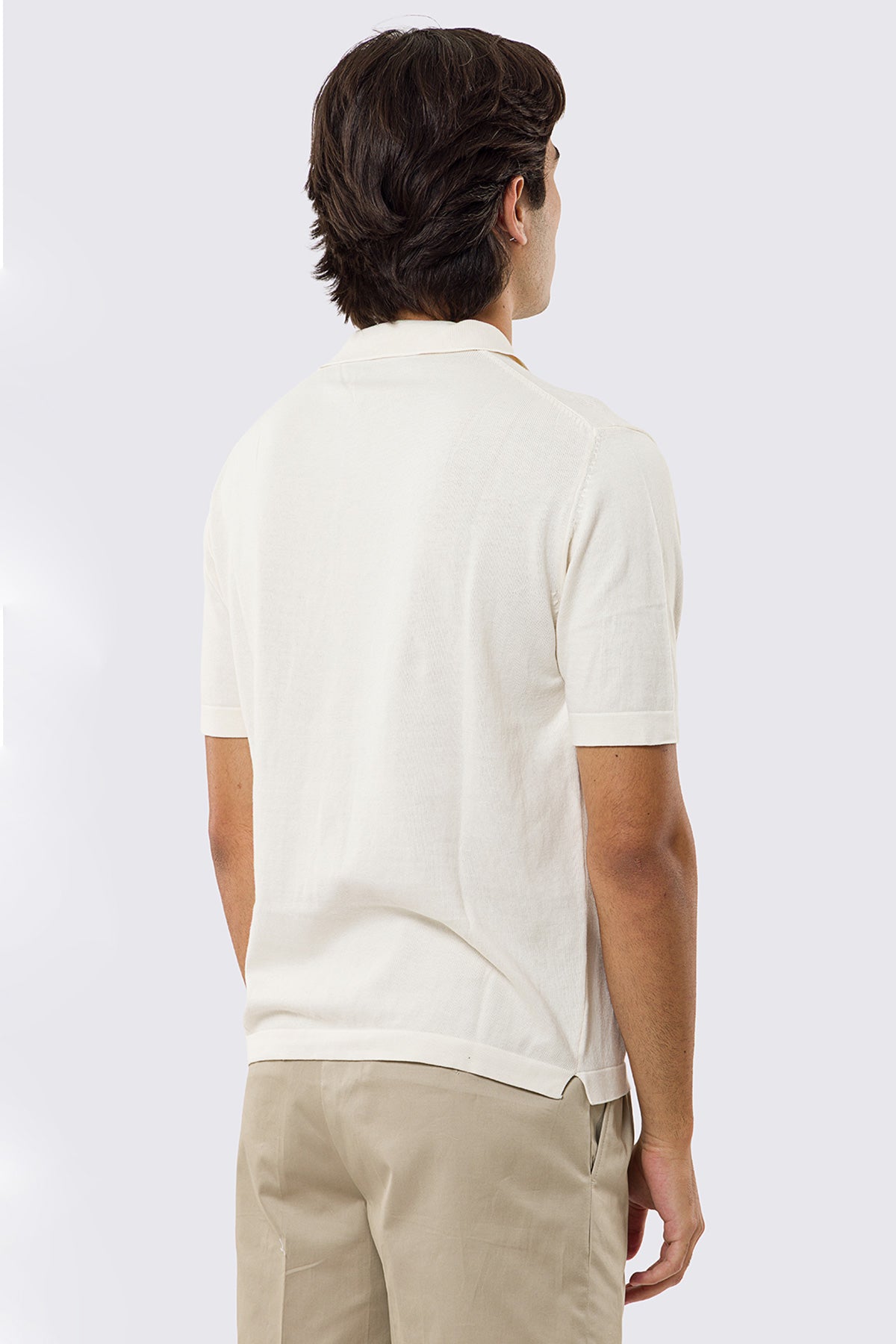 Polo mezze maniche panna modello con tasconi e bottoni clip in perla da uomo finezza 14 con elastici sulle maniche e sul fondo 100% cotone di filo tinta unita