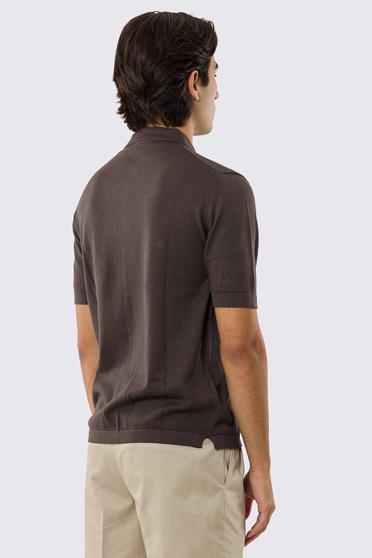 Polo mezze maniche marrone modello con tasconi e bottoni clip in perla da uomo finezza 14 con elastici sulle maniche e sul fondo 100% cotone di filo tinta unita