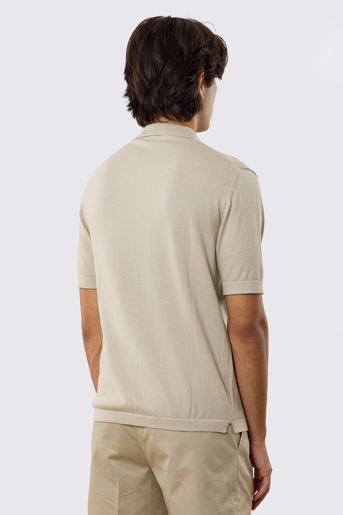 Polo mezze maniche beige modello con tasconi e bottoni clip in perla da uomo finezza 14 con elastici sulle maniche e sul fondo 100% cotone di filo tinta unita
