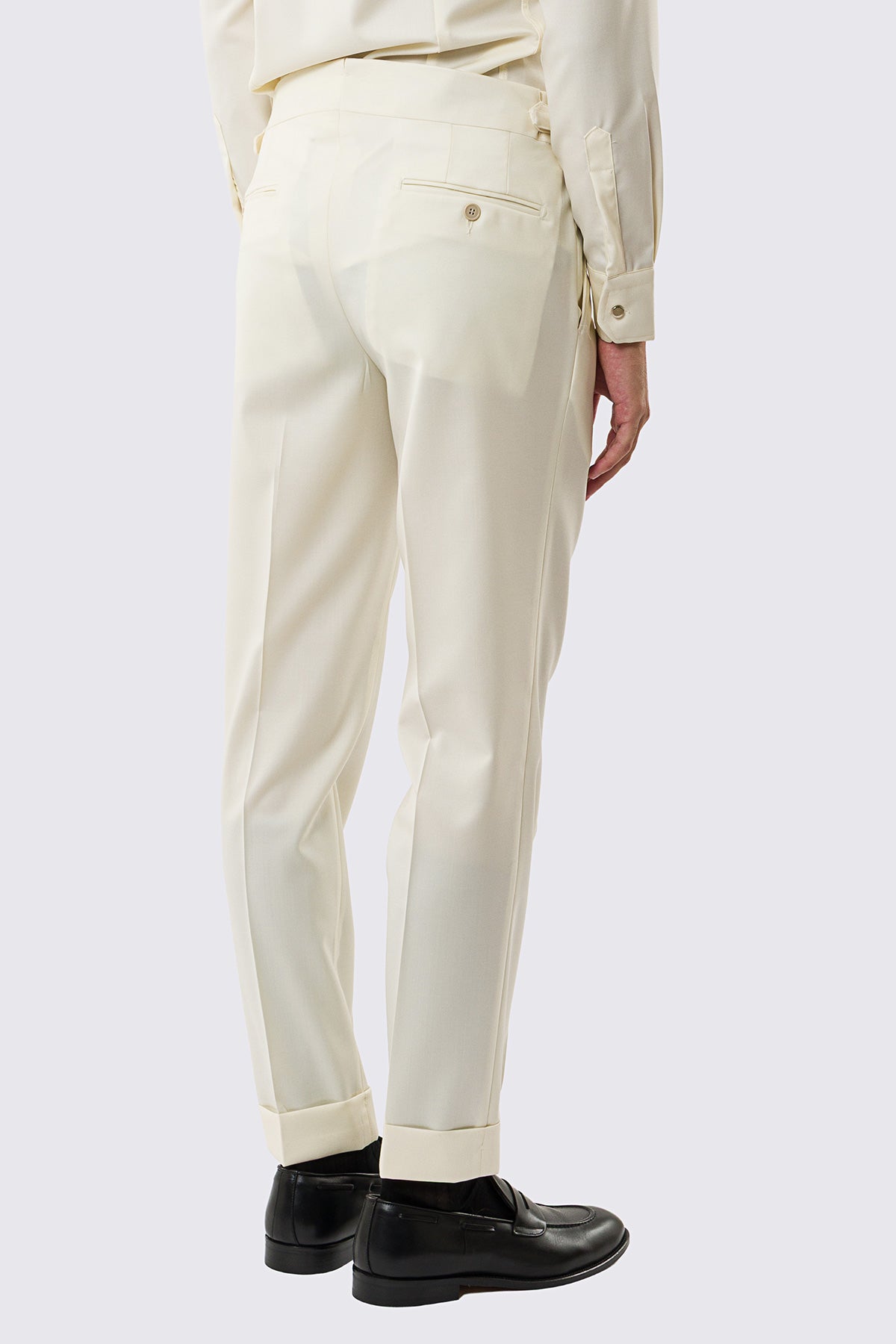 Pantalone uomo Panna vita alta con fibbie laterali tasca america in fresco lana 100% Vitale Barberis Canonico risvolto 5cm