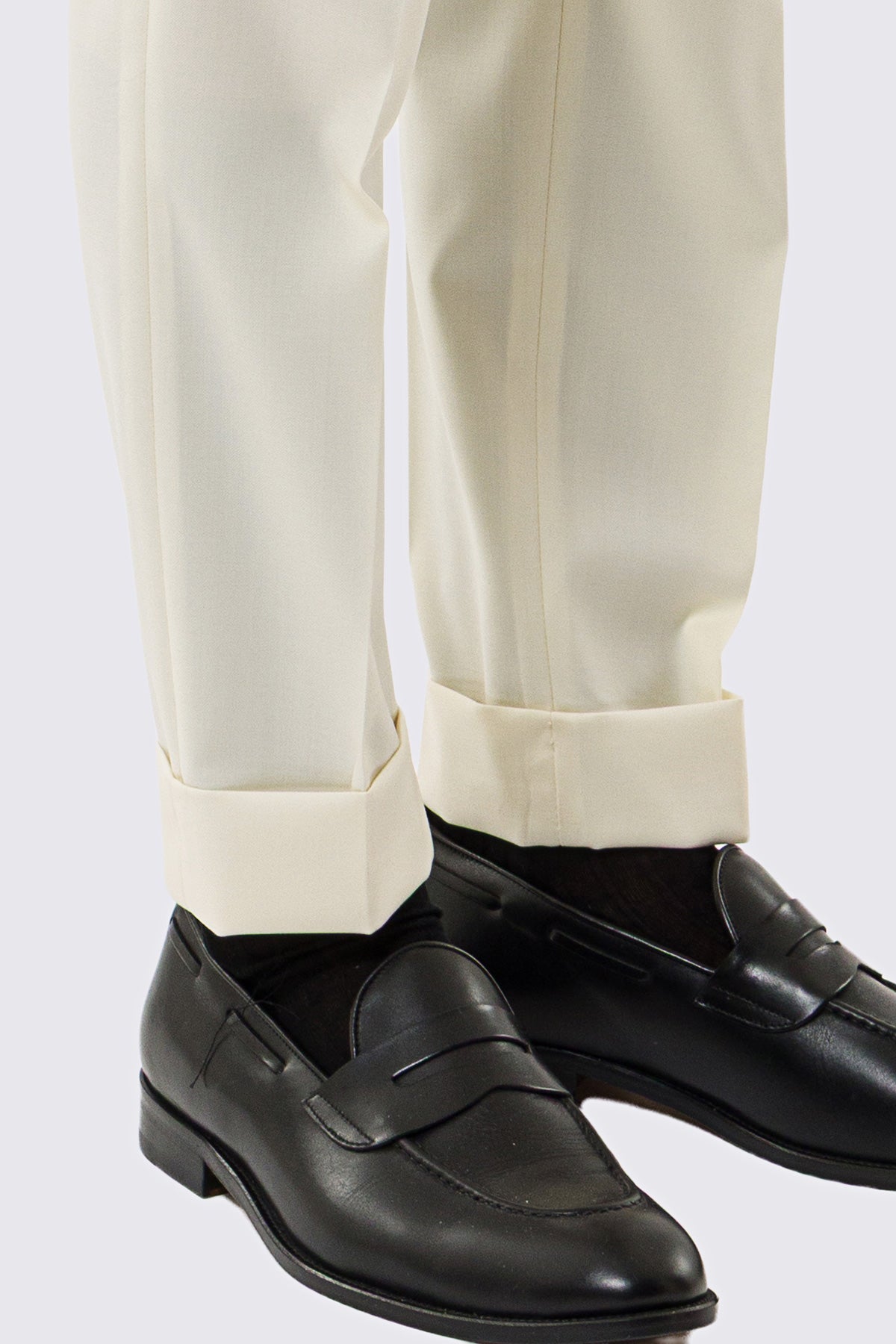 Pantalone uomo Panna vita alta con fibbie laterali tasca america in fresco lana 100% Vitale Barberis Canonico risvolto 5cm