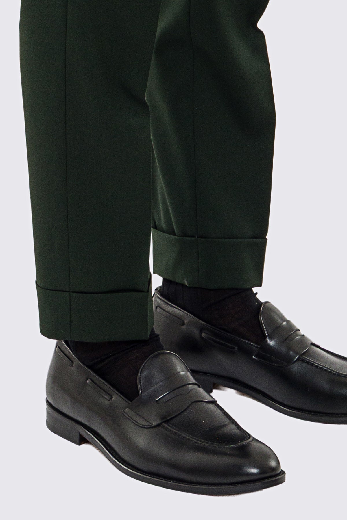 Pantalone uomo verde vita alta con fibbie laterali tasca america in fresco lana 100% Vitale Barberis Canonico risvolto 5cm