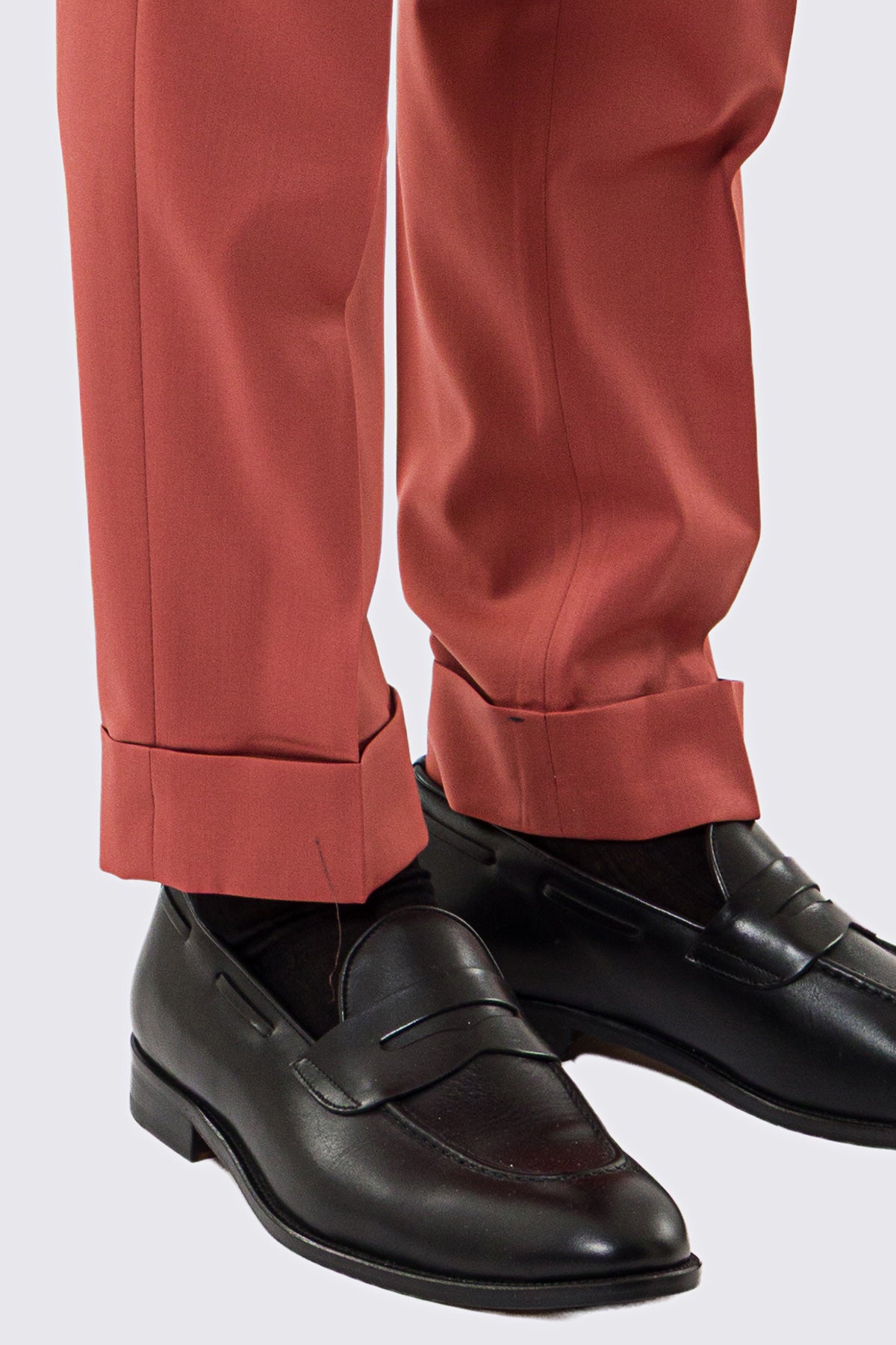 Pantalone uomo corallo vita alta con fibbie laterali tasca america in fresco lana 100% Vitale Barberis Canonico risvolto 5cm