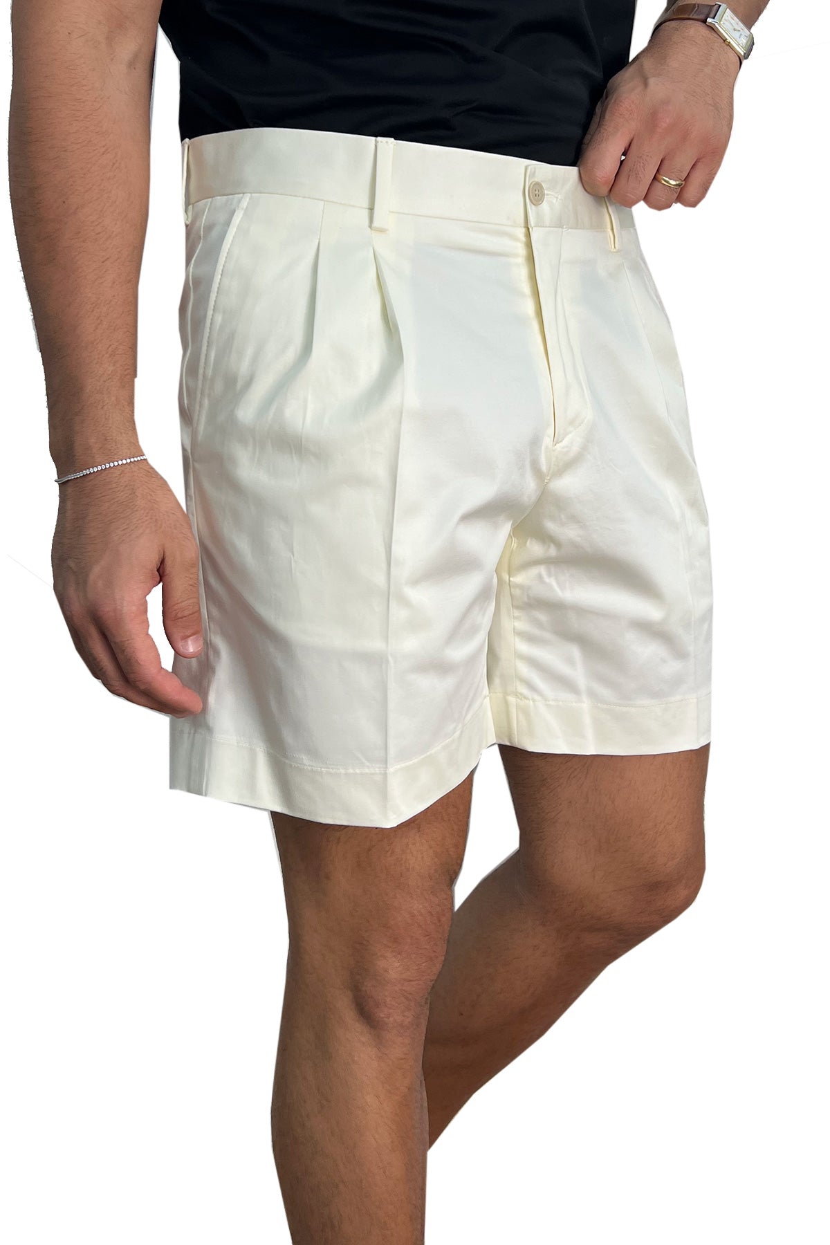 Bermuda uomo panna con doppia pinces vestibilità Regolare tasca america in cotone made in italy