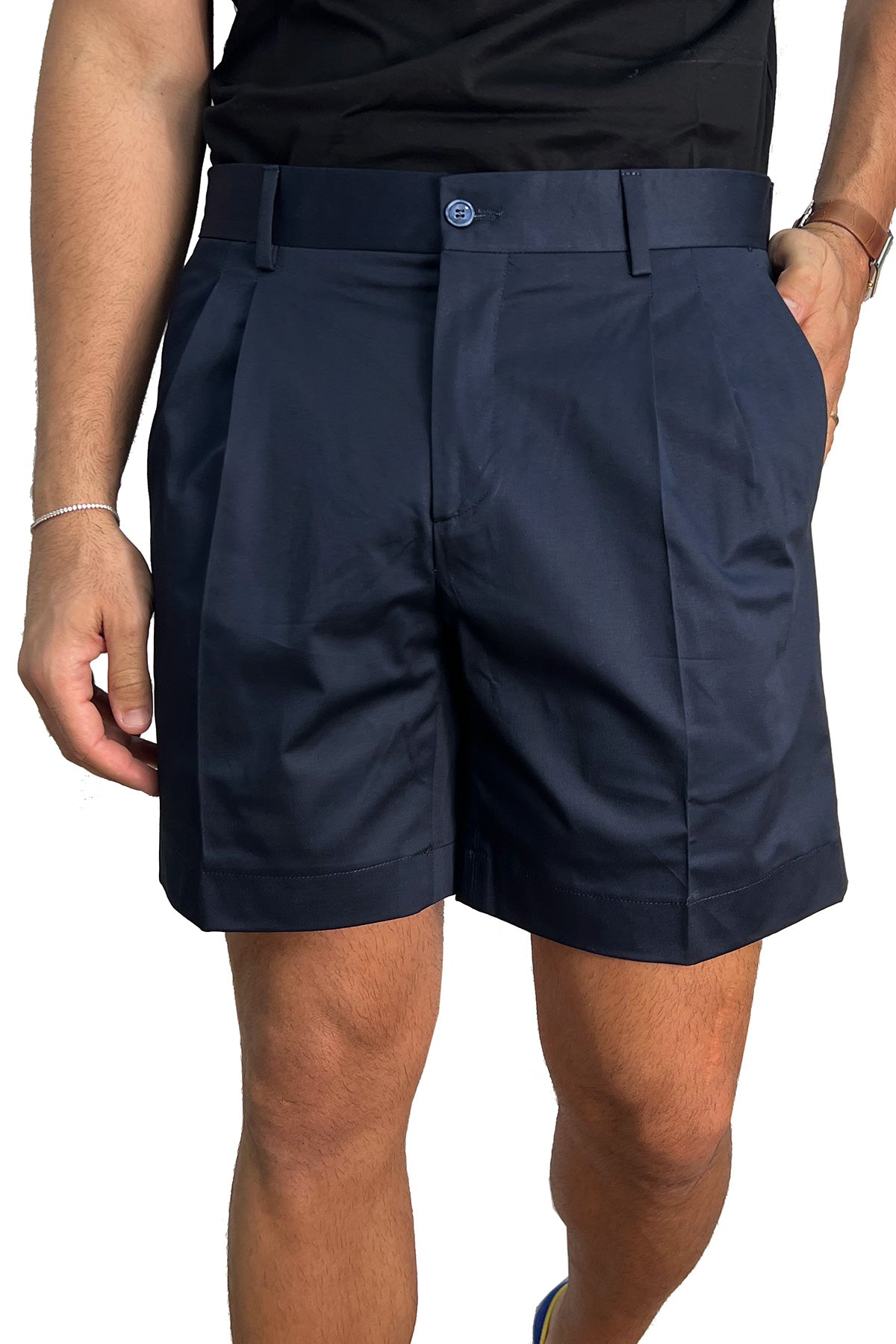 Bermuda uomo blu con doppia pinces vestibilità Regolare tasca america in cotone made in italy