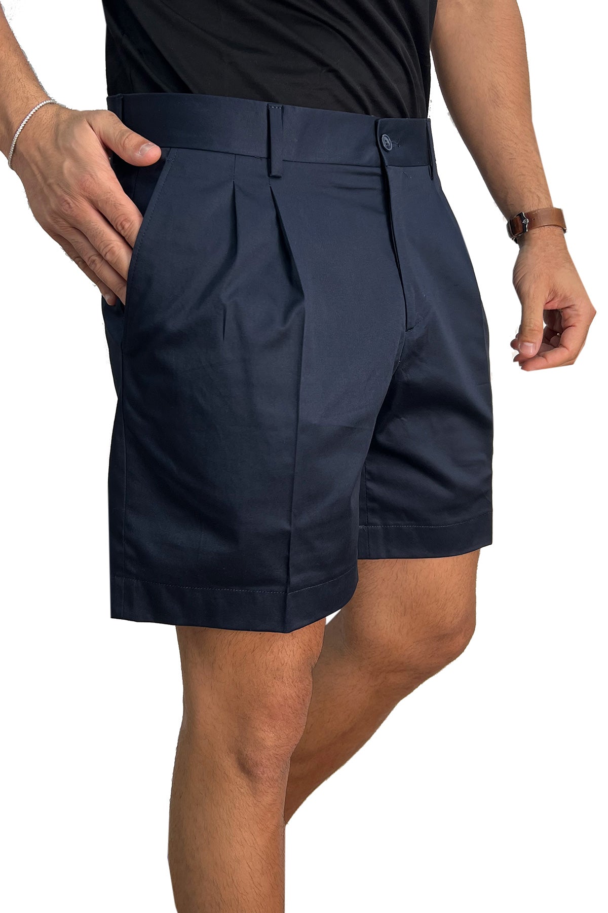 Bermuda uomo blu con doppia pinces vestibilità Regolare tasca america in cotone made in italy