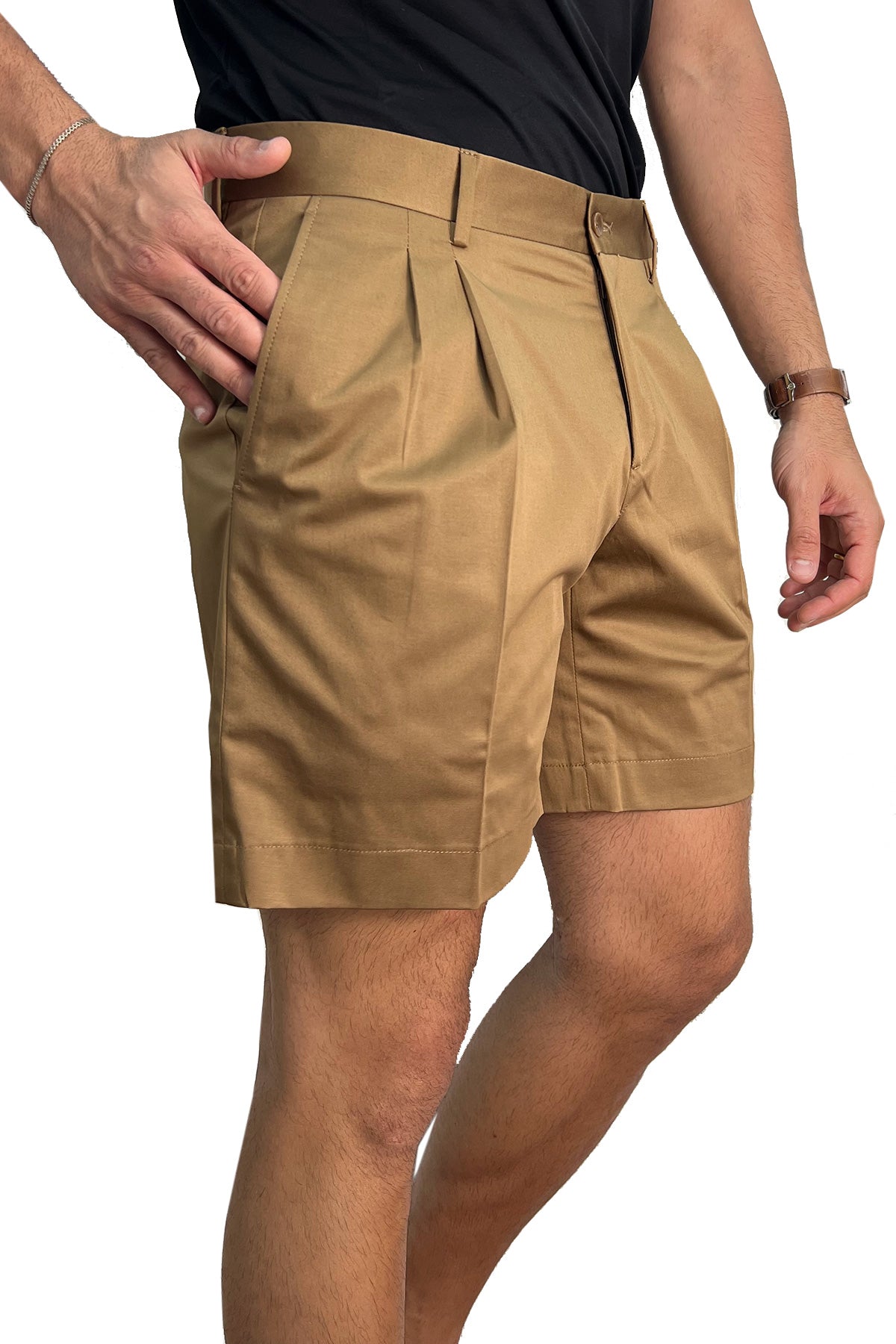 Bermuda uomo coccio con doppia pinces vestibilità Regolare tasca america in cotone made in italy