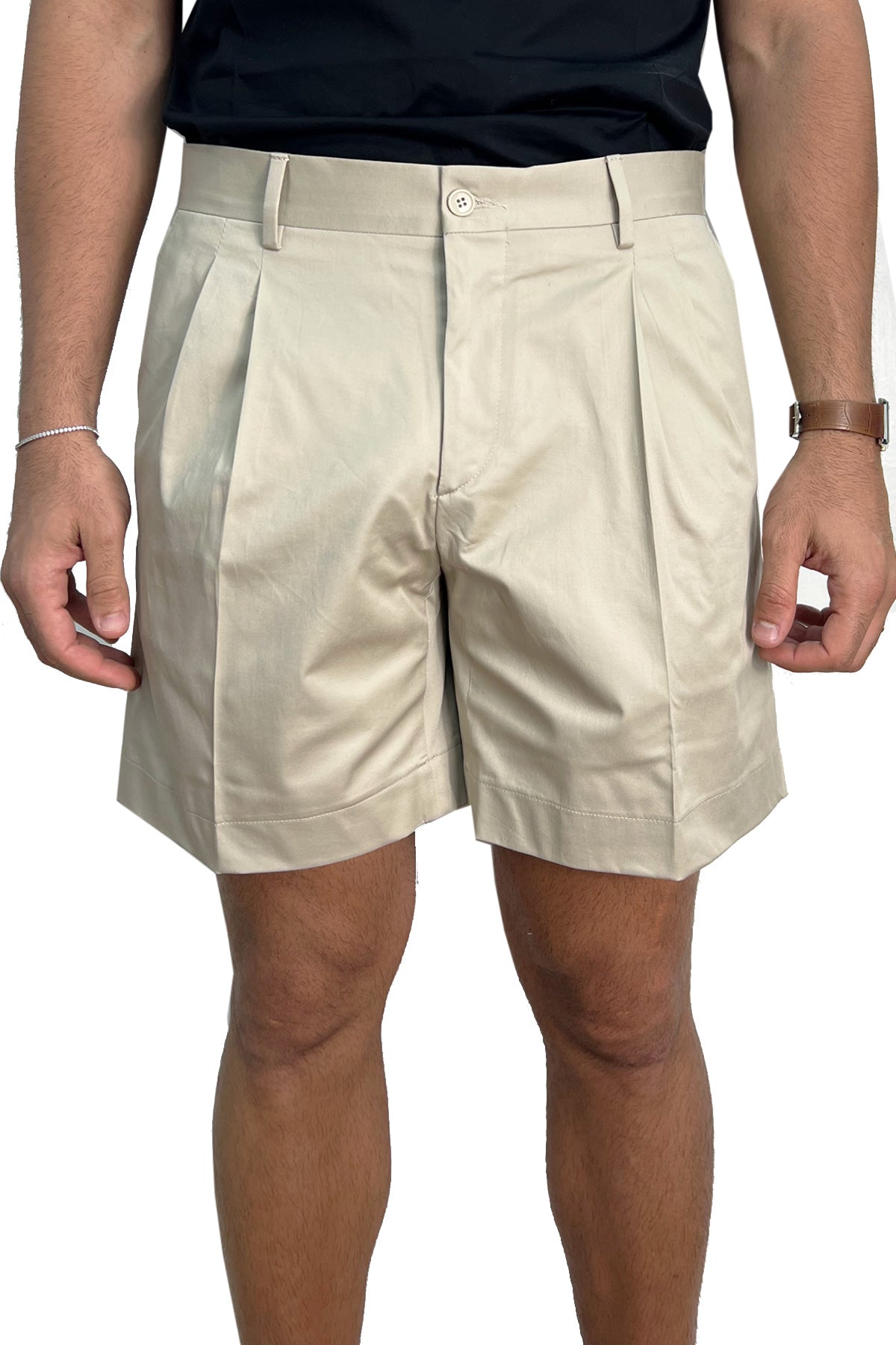 Bermuda uomo beige con doppia pinces vestibilità Regolare tasca america in cotone made in italy