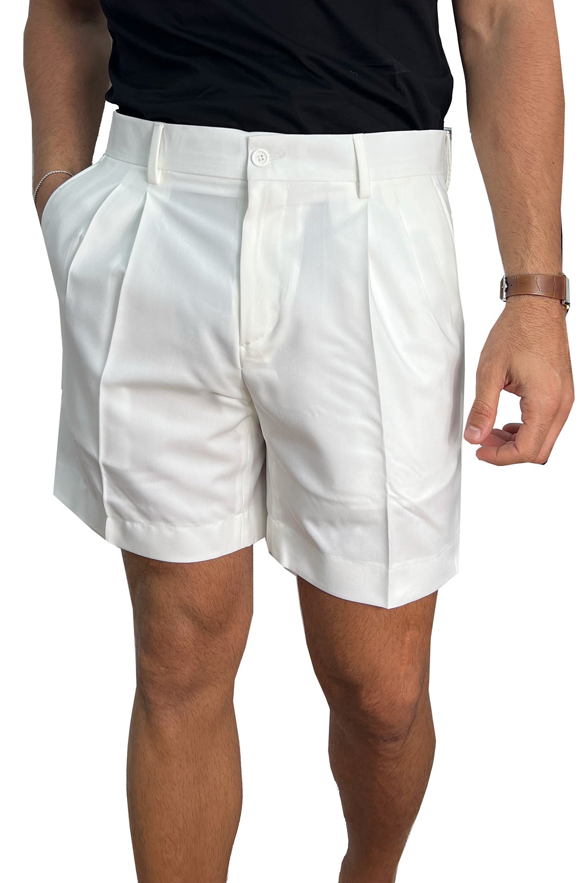 Bermuda uomo panna con doppia pinces vestibilità Regolare tasca america in poliviscosa effetto fresco lana made in italy